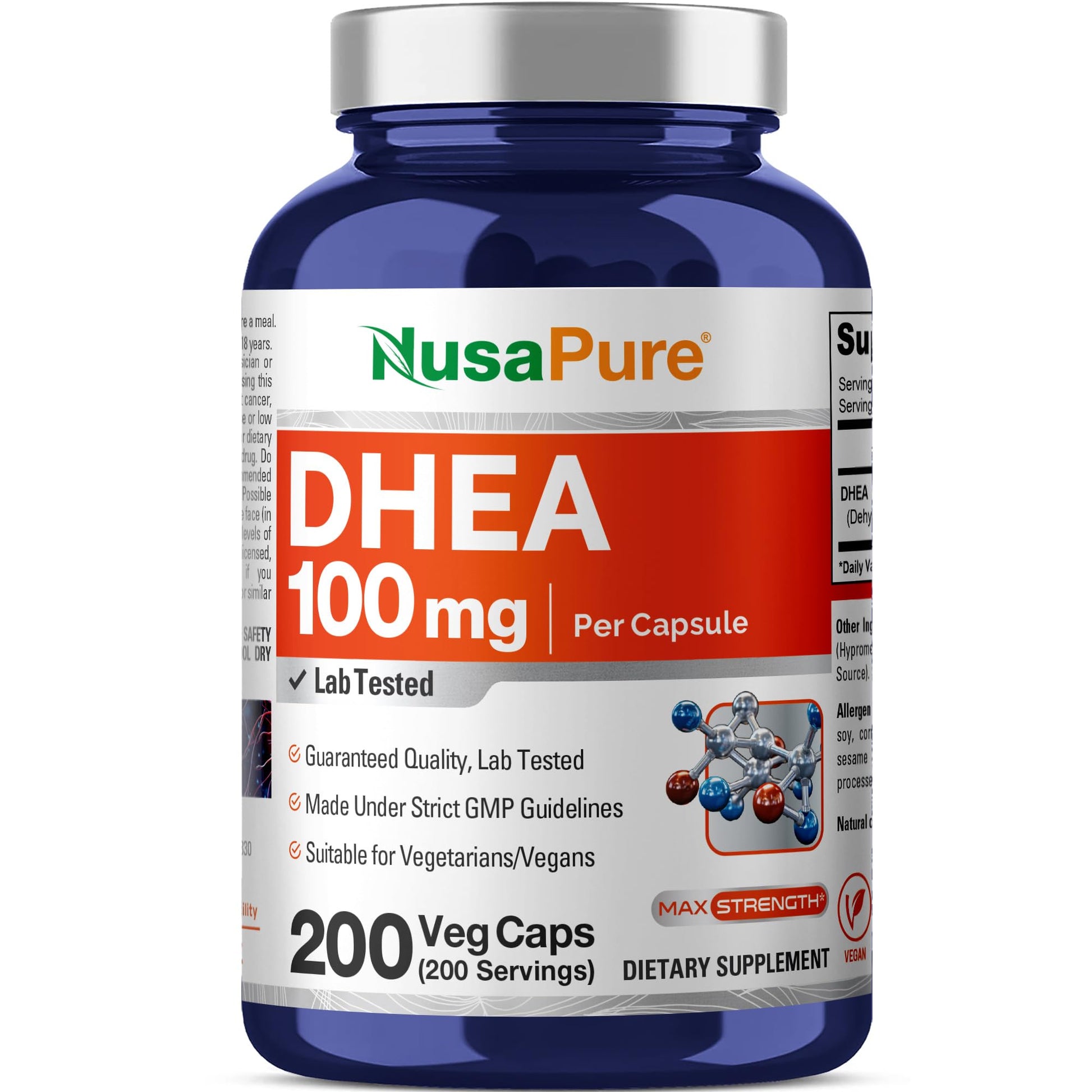 NusaPure DHEA 100mg 200 Veggie Capsules (Vegetarian, Non-GMO) NusaPure uk supplements