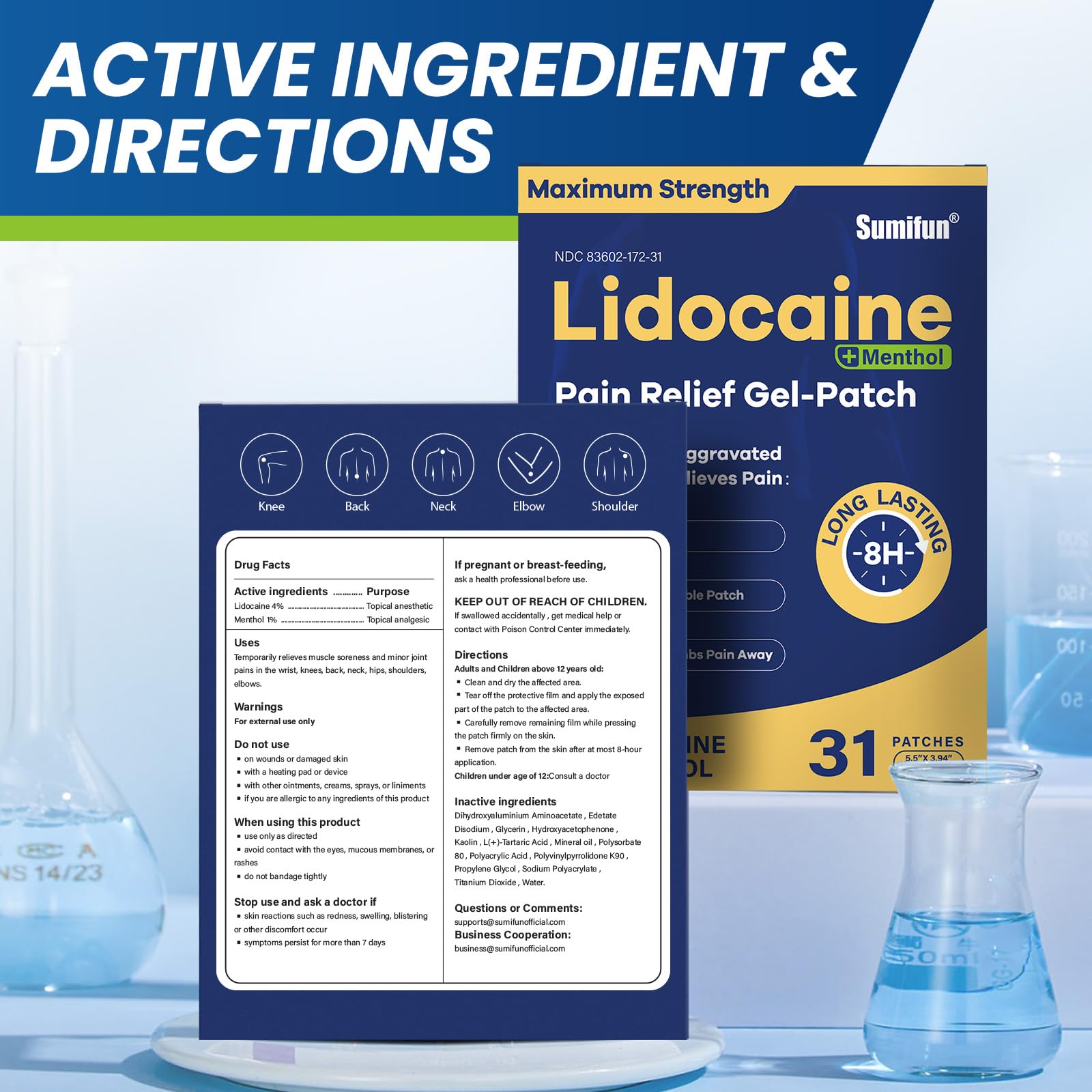 Sumifun Lidocaine Pain Relief Patches - Fast, Targeted Therapy Simple Backache, Soreness, Sprain, Joint Pain with Maximum Strength 4% Lidocaine and 1% Menthol (Large, Count, 31) NDC 83602-172-31 Sumifun uk supplements