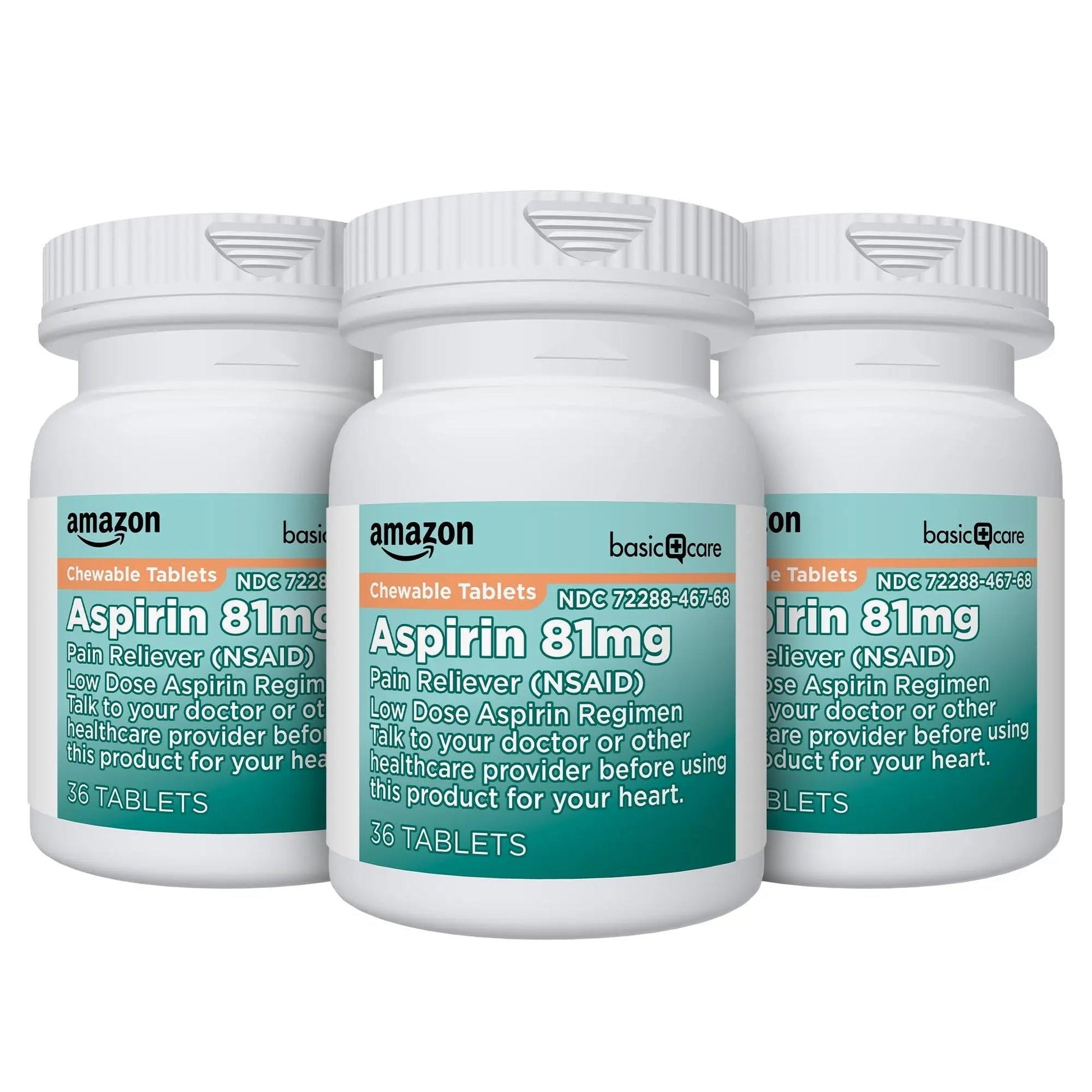 Amazon Basic Care Aspirin 81 mg Pain Reliever (NSAID) Chewable Tablets, Low Dose , Orange Flavor, 36 Count (Pack of 3) Amazon Basic Care uk supplements