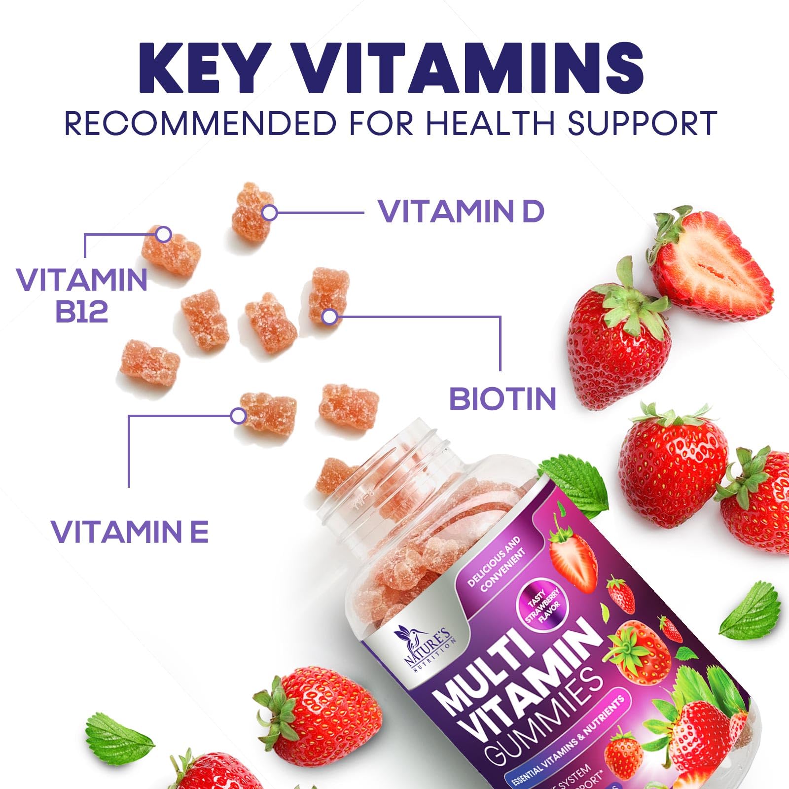 Multivitamin Gummies for Adults - Daily Adult Multivitamins Gummy with Vitamins A, C, D, B12 for Women & Men Nature's Nutrition uk supplements