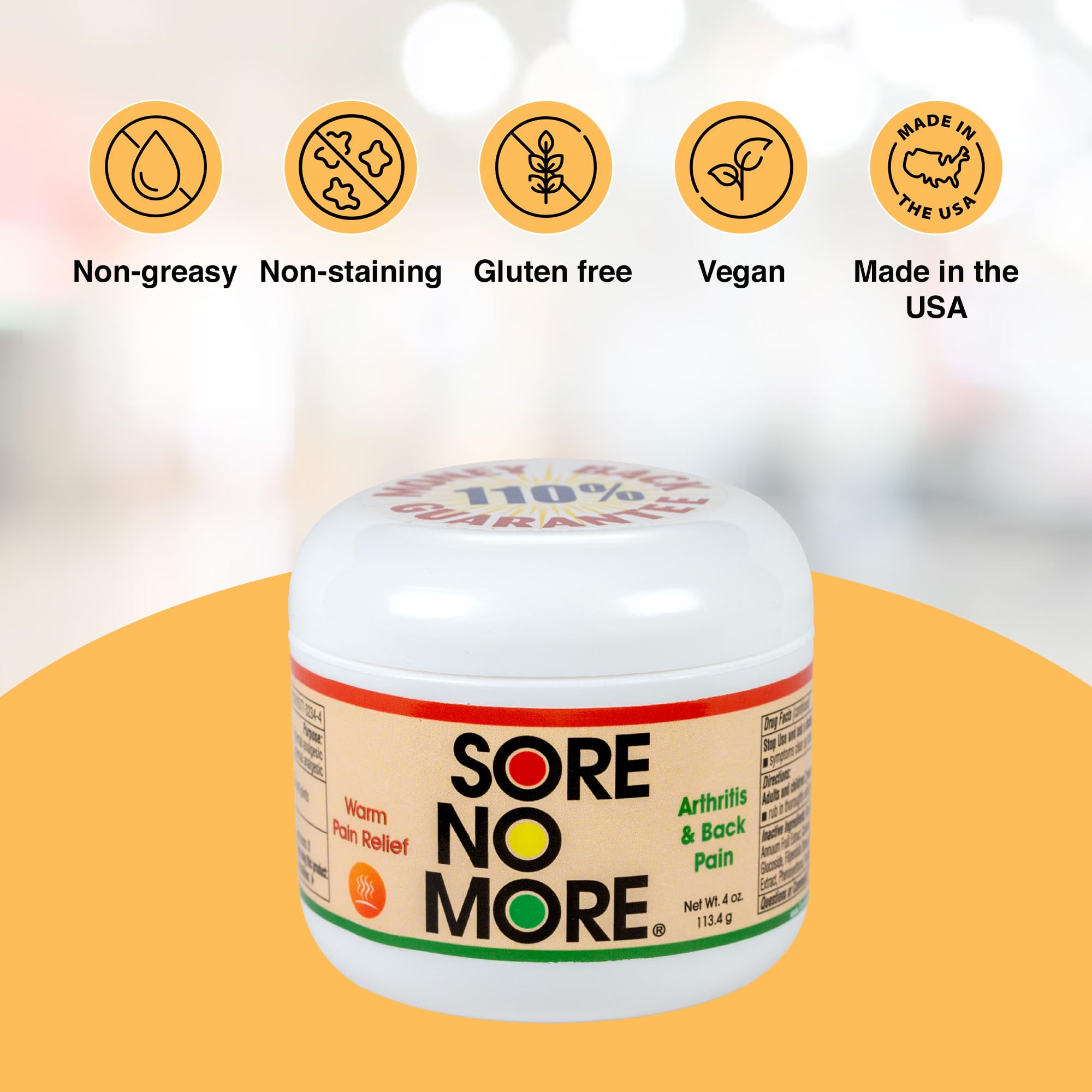 Sore No More Warm Arthritis Pain Relief Cream – Targeted Reliever for Back, Neck, Hands & Feet – Soothing & Fast-Acting Formula for Aches and Pains – Non-Greasy with Orange Aroma – 4 oz Sore No More uk supplements