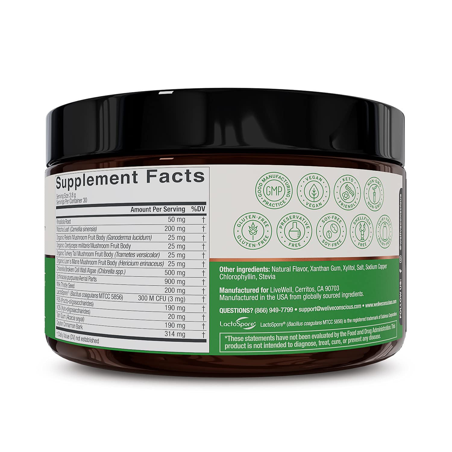 Live Conscious Beyond Greens Superfood Powder - Delicious Debloating Super Greens Powder - Matcha Greens Blend w/Chlorella, Echinacea, Probiotics for Immune Support & Energy Live Conscious uk supplements
