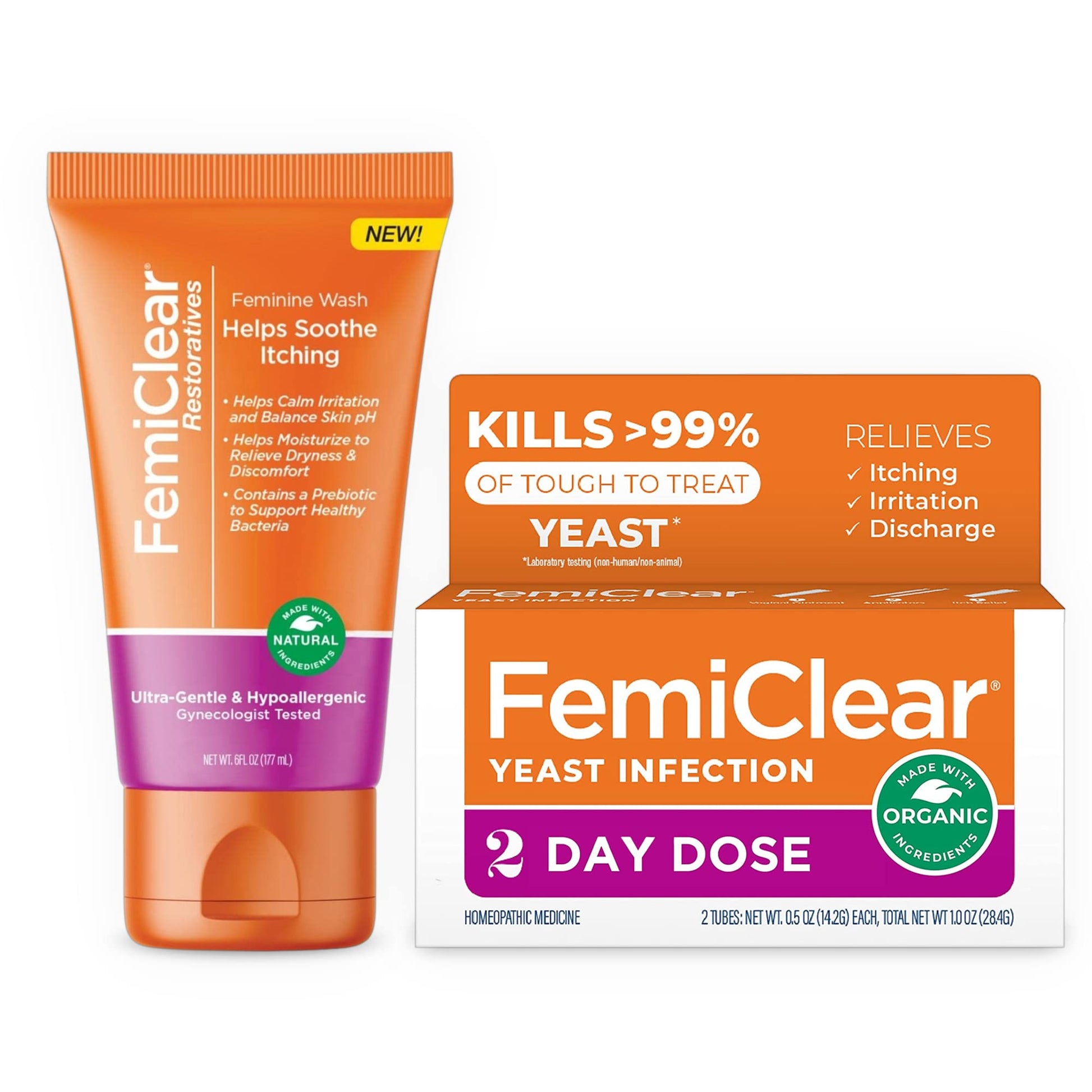FemiClear 2-Day Dose Yeast Infection Treatment for Women and Soothing Feminine Wash, External Anti-Itch Ointment FemiClear uk supplements
