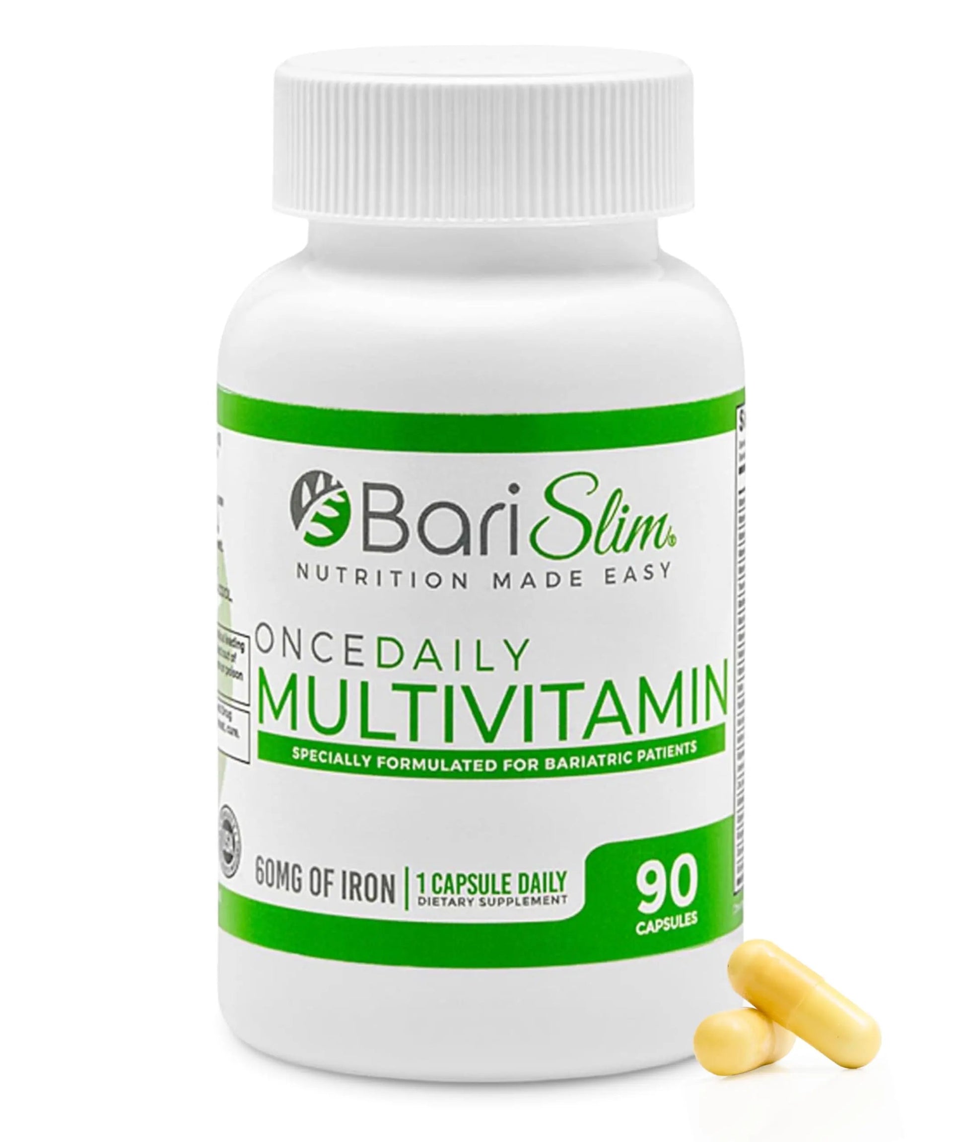 BariSlim Once Daily Bariatric Multivitamin Capsule - 60mg of Iron - Bariatric Vitamin & Supplement for Post WLS Surgery Including Gastric Bypass BariSlim uk supplements