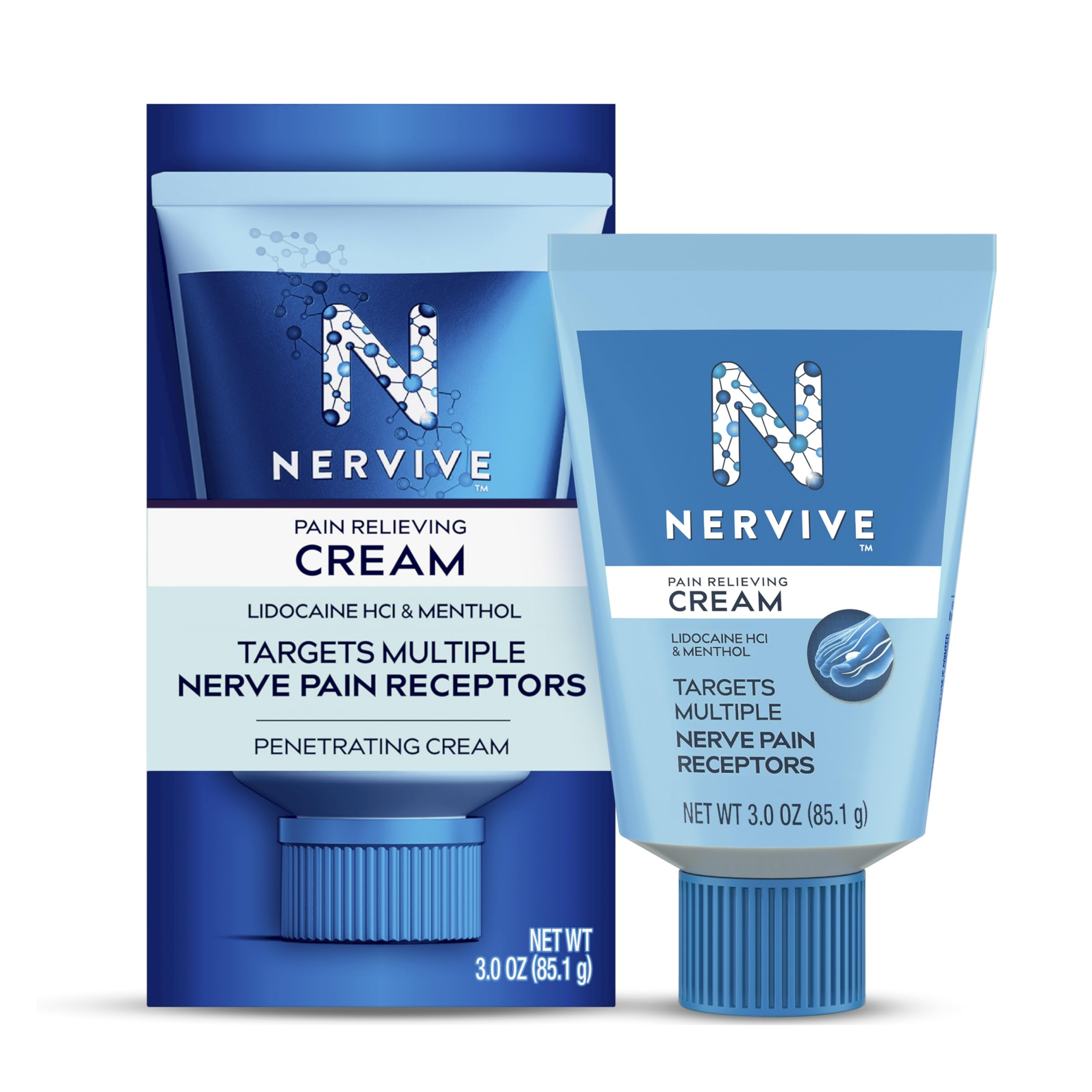 Nervive Pain Relieving Cream, Max Strength Non-Greasy Topical Pain Reliever with Lidocaine and Menthol for Toes, Feet, Fingers, Hands, Legs & Arms, 3.0oz Nervive uk supplements