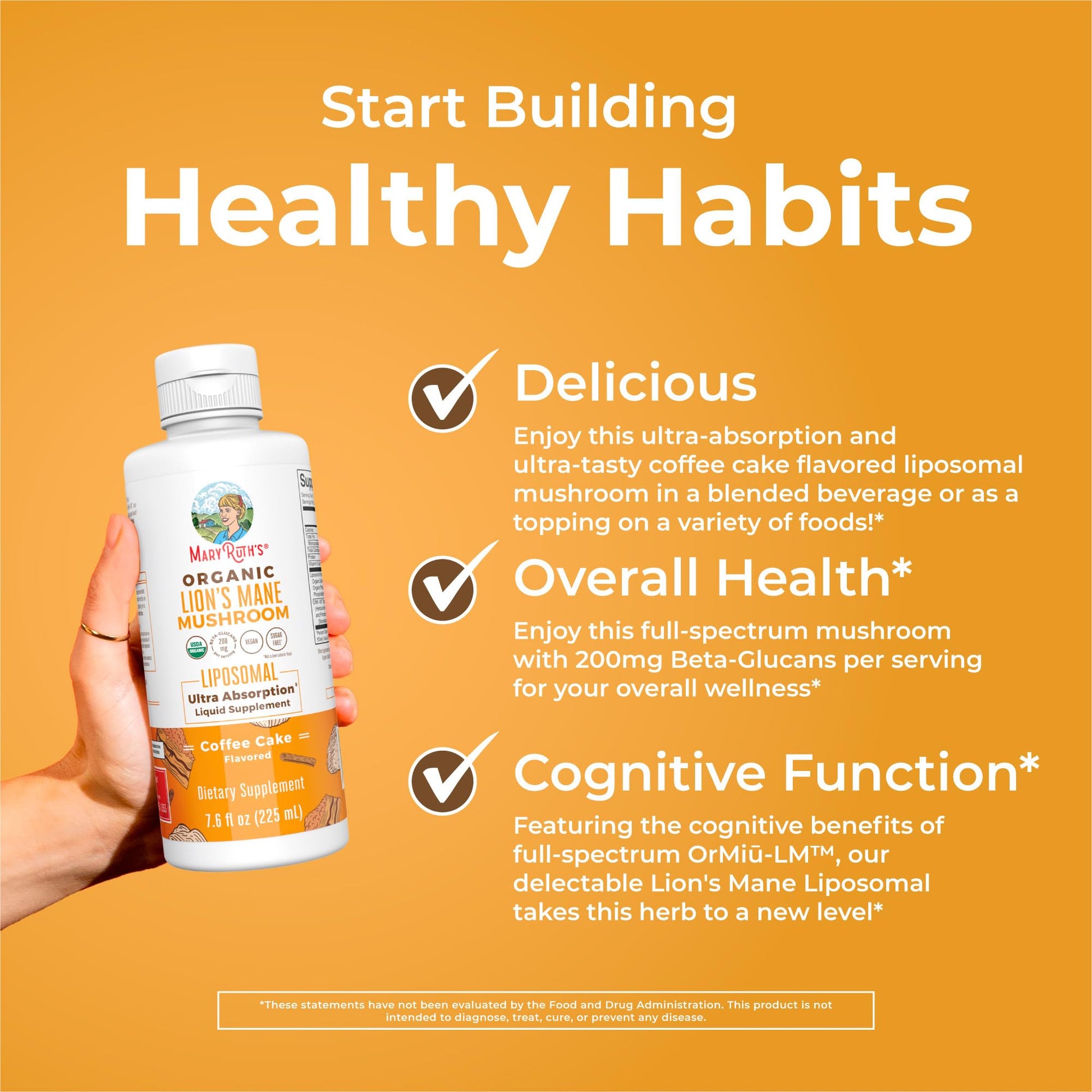 MaryRuth Organics Lions Mane Supplement | Ultra Absorption Liposomal | Full Spectrum Lion's Mane Mushroom | 200mg Beta-Glucans Per Serving | USDA Organic | Vegan | 7.6 oz | 15 Servings MARYRUTH'S uk supplements
