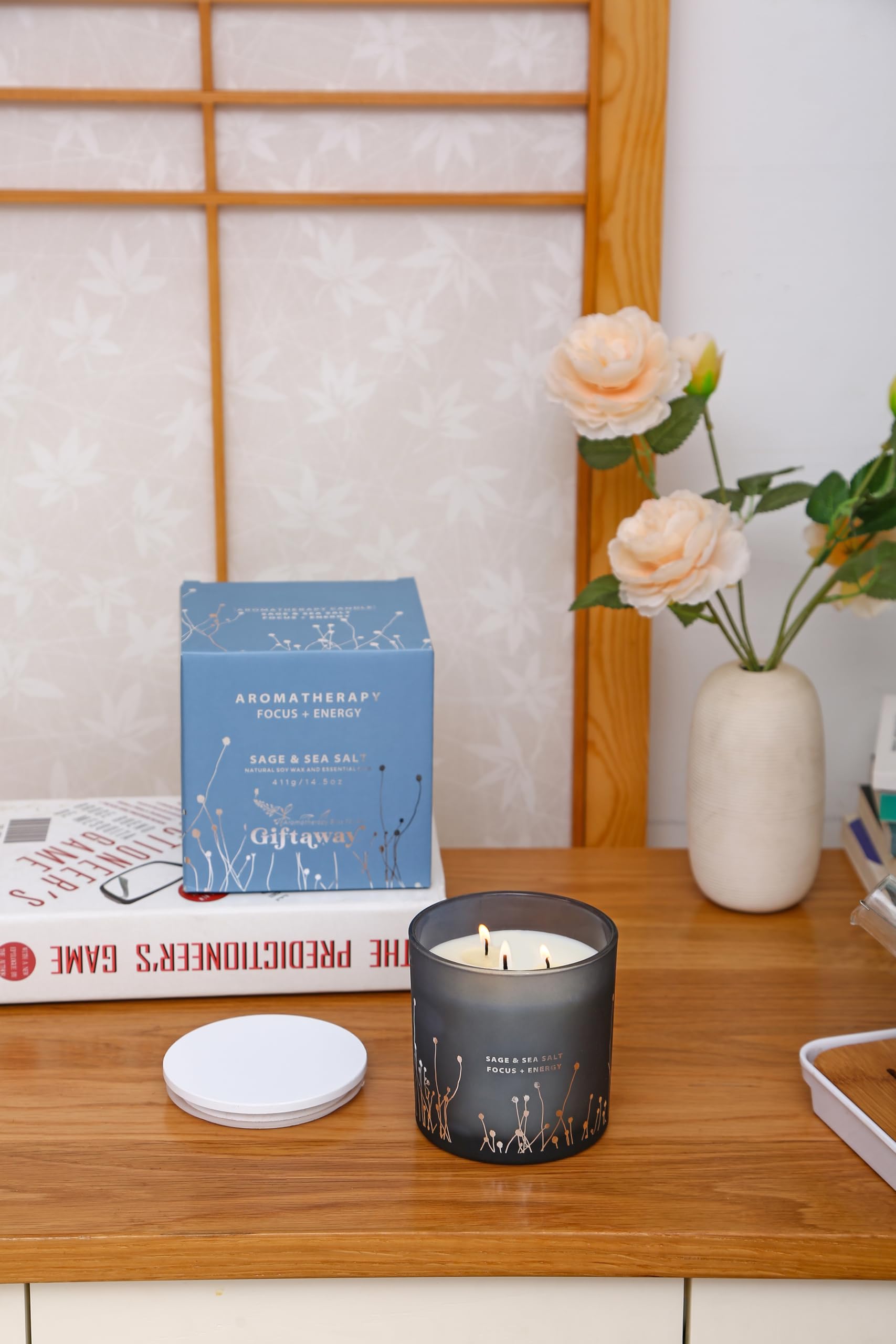 White Sage Sea Salt 3 Wick Candle 14.5 oz | Sage Candles for Cleansing House | Large Soy Candles GIFTAWAY uk supplements