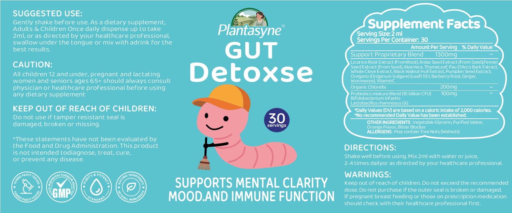 Plantasyne Herbal Gut Cleanse Drops with Black Walnut Hull & Barberry Root | Gentle Liquid Detox for Gut & Colon Support | for Adults & Kids|30 Servings Plantasyne uk supplements