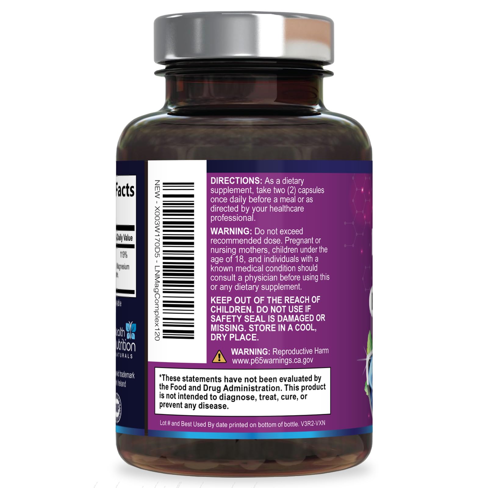 Magnesium Complex Capsules - 500mg per Serving Magnesium - High Absorption Chelated Mineral Supplement - with Oxide, Glycinate, Malate, Citrate for Muscle Bone and Heart Health Support - 120 Capsules Health Nutrition Naturals uk supplements
