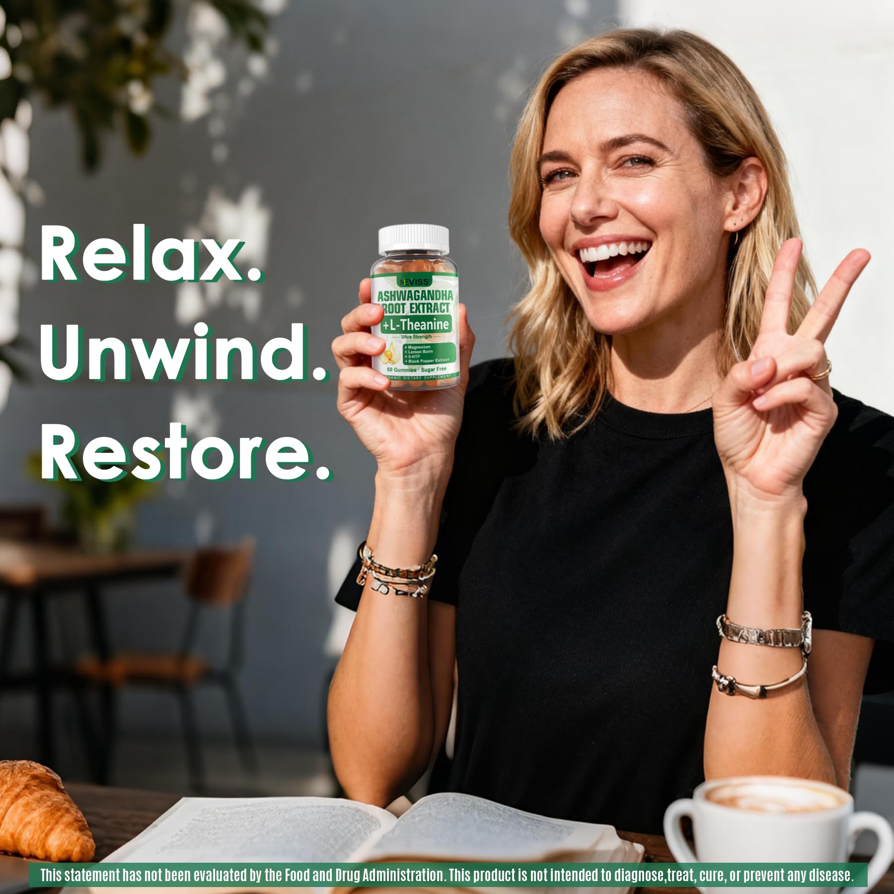 NEVISS Ashwagandha Gummies 2000mg, Feel Refreshed, Plus Proprietary Blend with L-Theanine, 5-HTP, Lemon Balm, Magnesium for Calm, Zzzs & Relaxation Support, 120 Count NEVISS uk supplements
