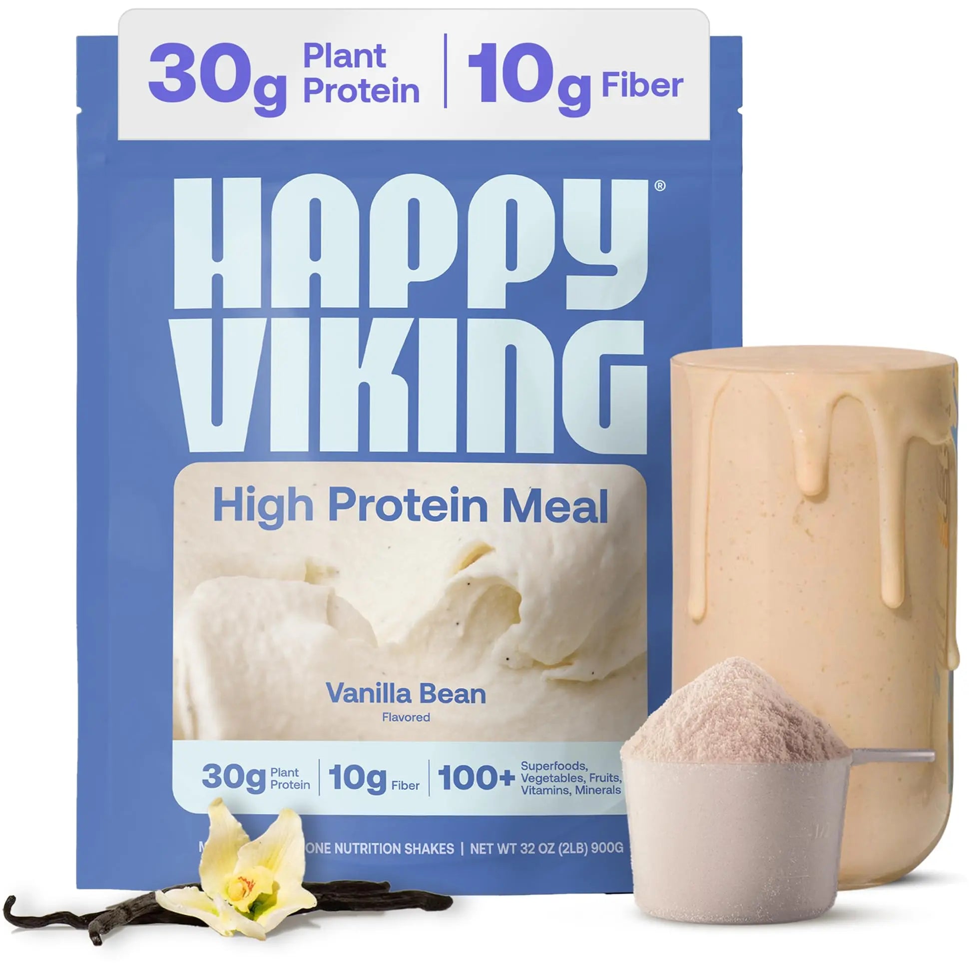 Happy Viking Plant-Based Protein Powder +100 Superfoods Vanilla Meal Replacement Shake, Created by Venus Williams, 30g Plant Protein, 10g Fiber, Vegan, Gluten-Free, Non-GMO, 15 Meals Happy Viking uk supplements