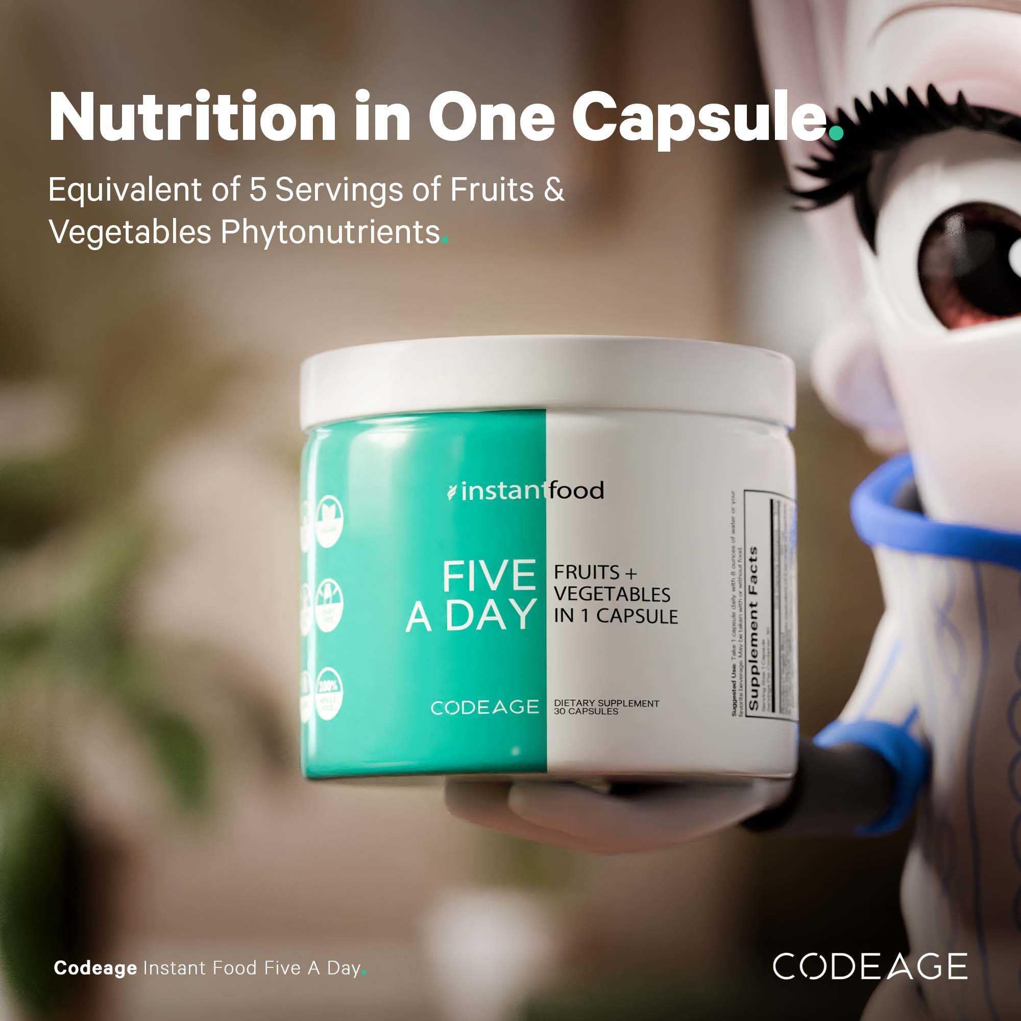 Codeage Instantfood Five A Day – Fruits & Vegetables Capsule Supplement – Whole Food Phytonutrients – 15 Fruits and Veggies Blend - Vegan, Non-GMO – 30 Capsules Codeage uk supplements