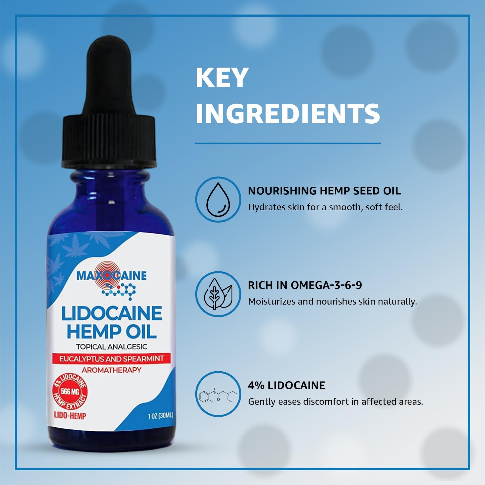 MAXOCAINE Lidocaine Hemp Oil 4% - Maximum Strength Topical Pain Relief, Fast Acting Soothing Oil for Muscle, Joint, Back & Arthritis Support, Cooling Eucalyptus & Spearmint, 1 oz (30 ml) MAXOCAINE uk supplements