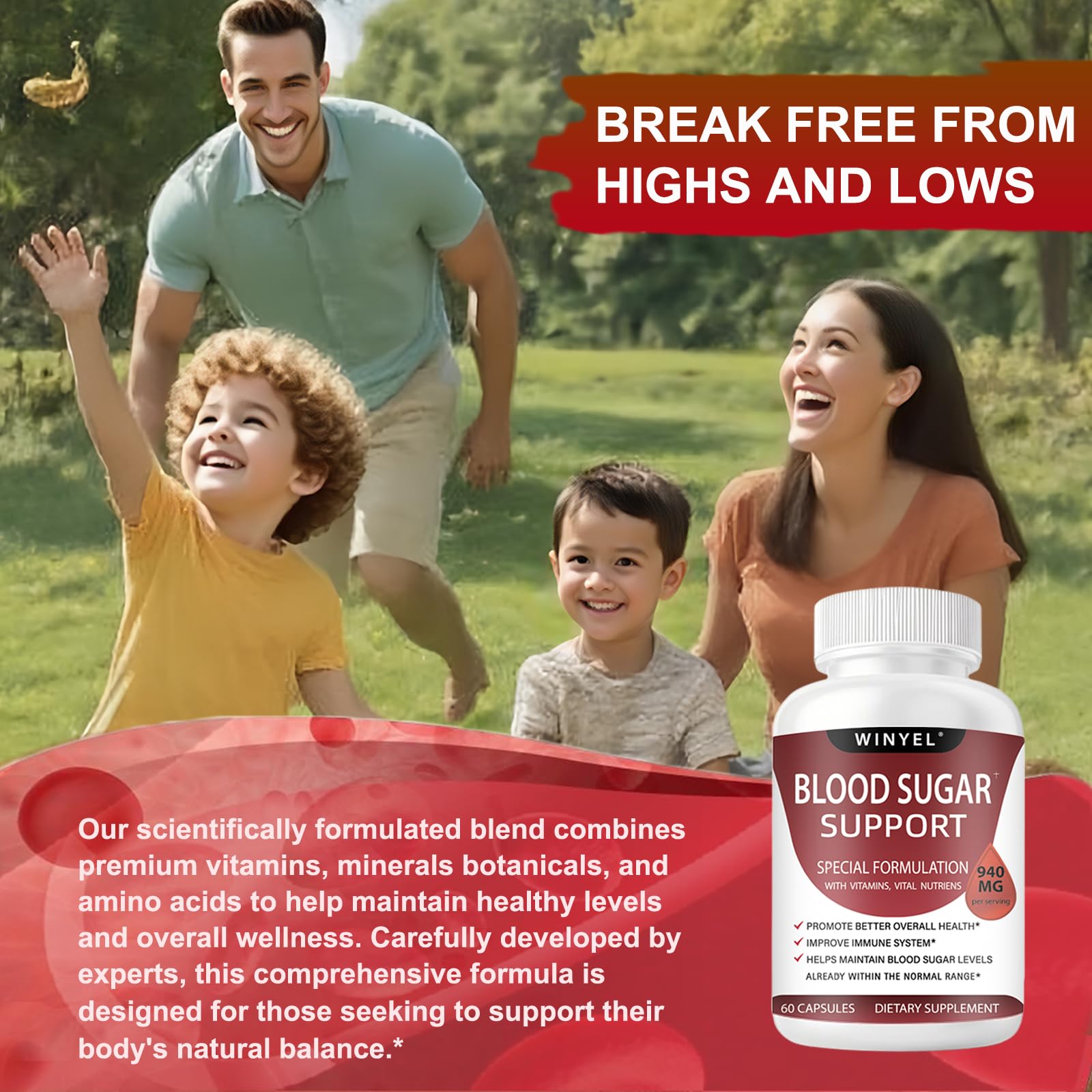 WINYEL Blood Sugar Complex Supplement - with Cinnamon, Bitter Melon, Chromium, Mulberry, Alpha Lipoic Acid, 60 Capsules WINYEL uk supplements