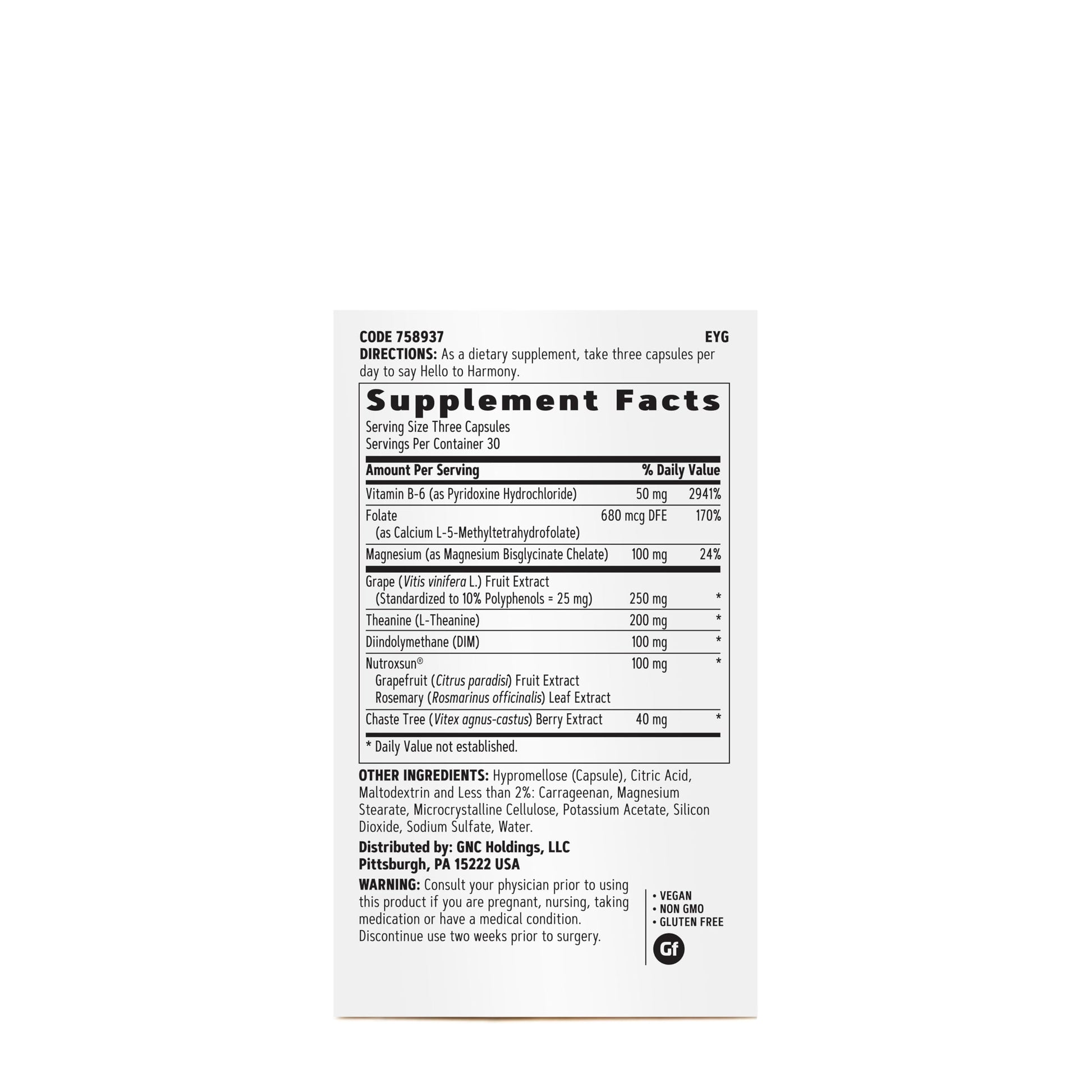 GNC Women's Hello Harmony | Clinically Proven Hormonal Support for Women | Supports Mood, Skin, and Stress Management | Vegan and Gluten Free | 90 Count GNC uk supplements
