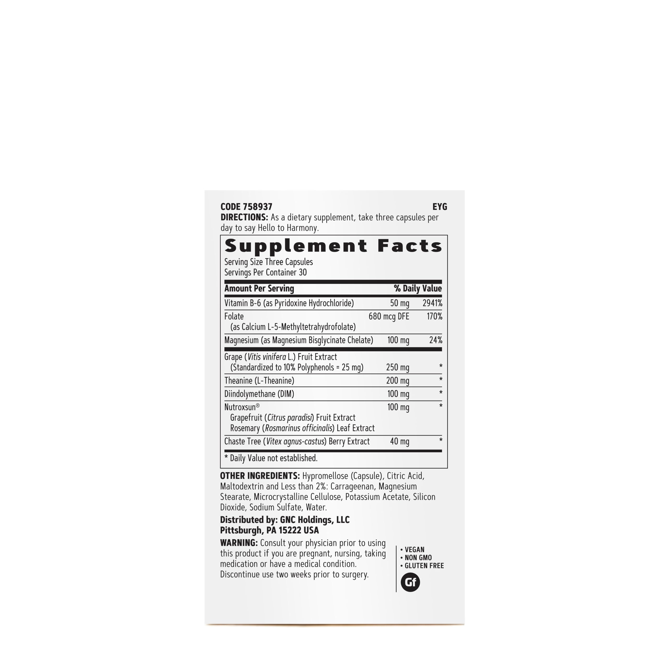 GNC Women's Hello Harmony | Clinically Proven Hormonal Support for Women | Supports Mood, Skin, and Stress Management | Vegan and Gluten Free | 90 Count GNC uk supplements