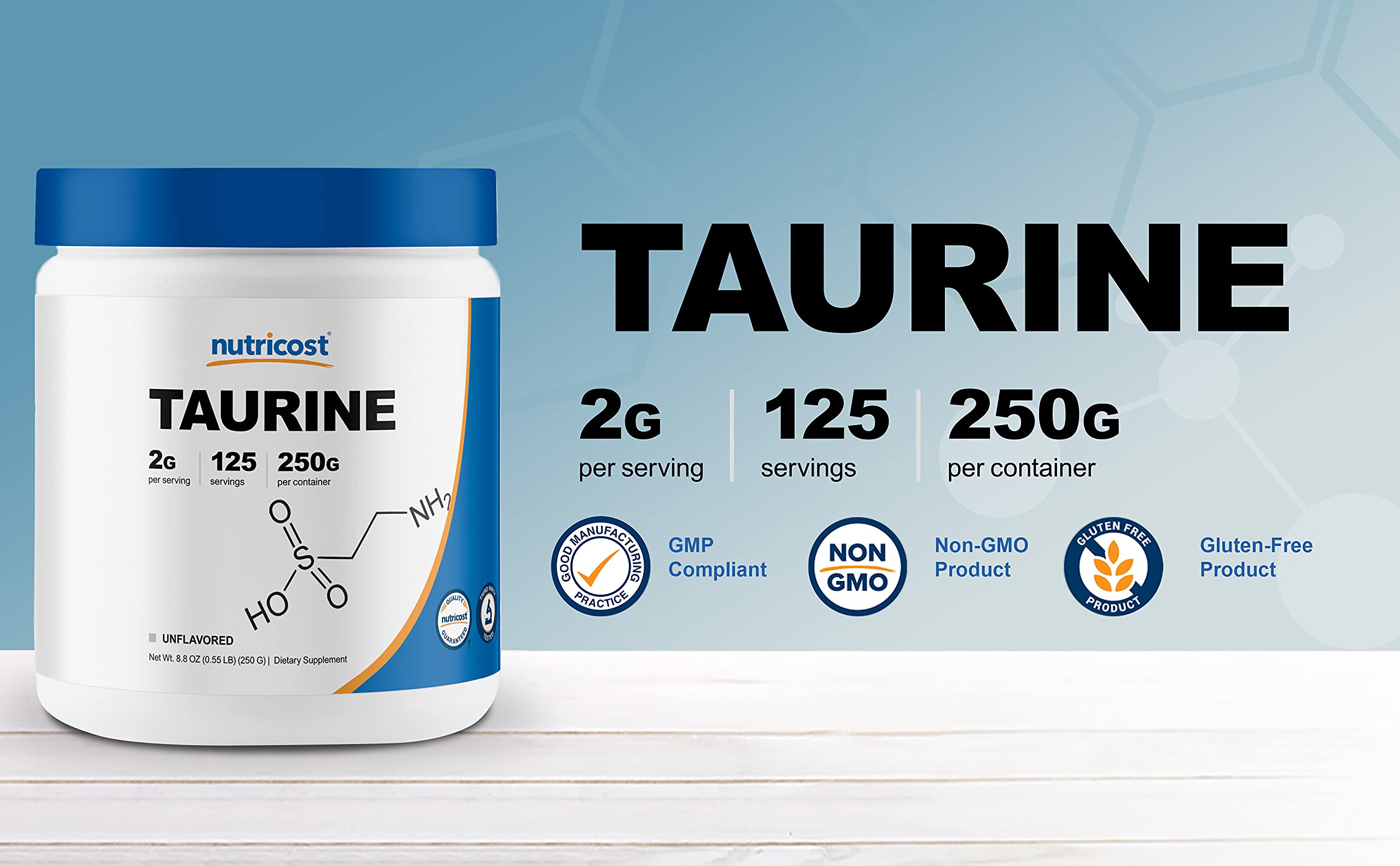 Nutricost Taurine Powder 250 Grams - 125 Servings, 2000mg Per Serving Nutricost uk supplements