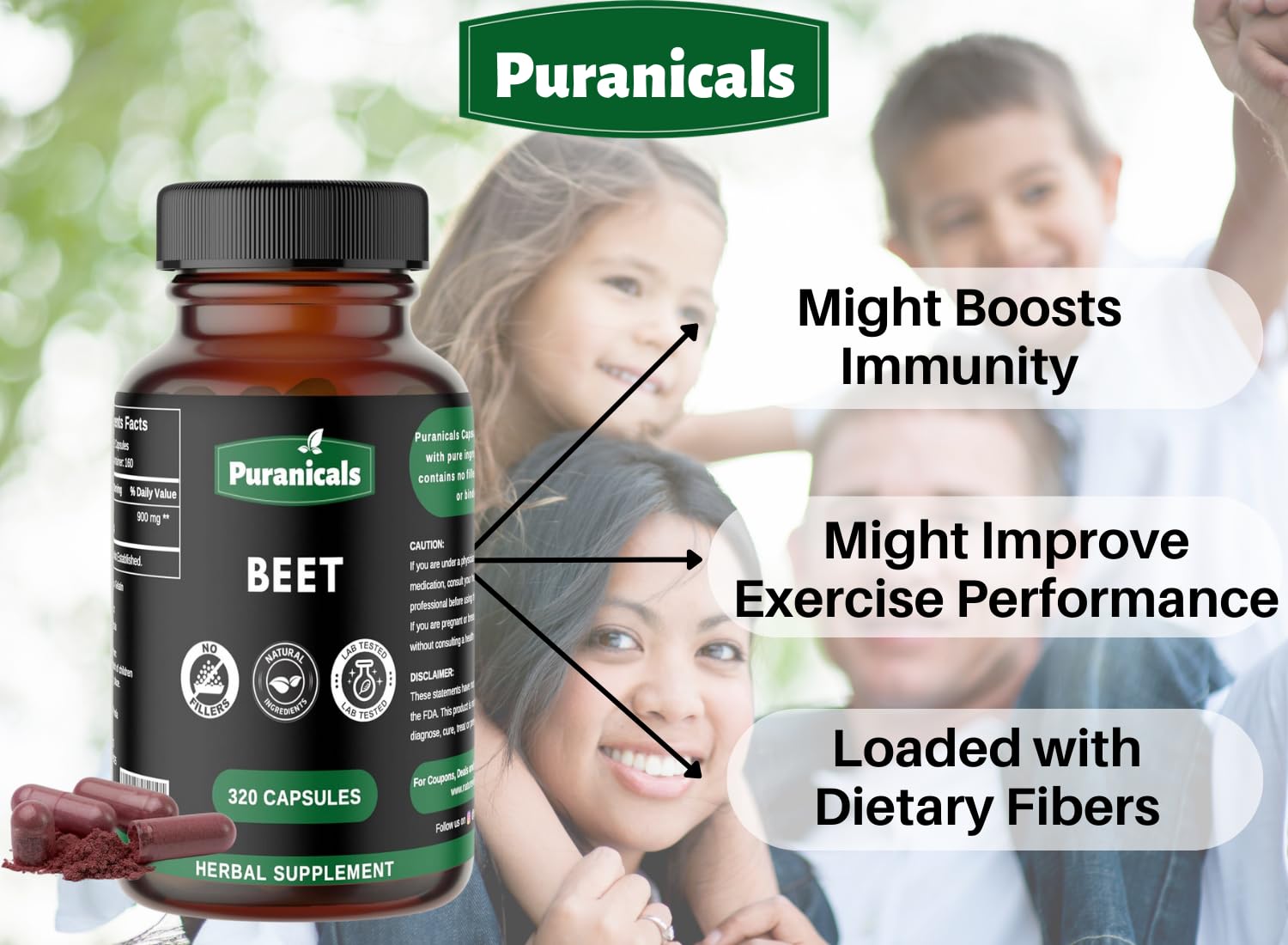 Puranicals Beet Premium 320 Capsules Nitric Oxide Booster | Herbal Supplement | 900 mg Puranicals uk supplements