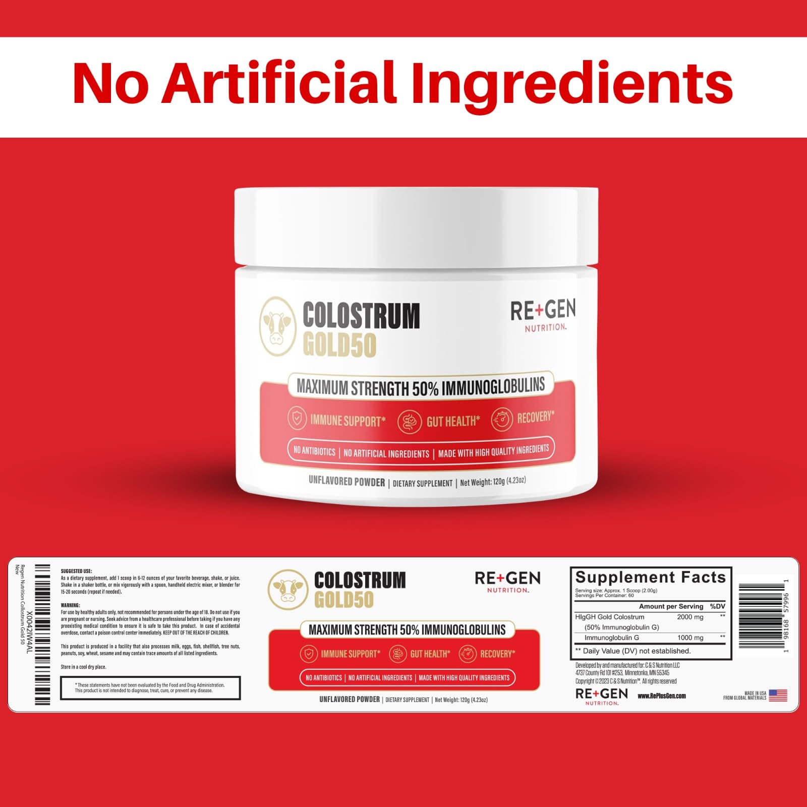 Re+Gen Nutrition Colostrum Gold 50 Bovine Colostrum Powder for Gut Health, Immune Support & Muscle Recovery – 50% IgG Concentration, Grass Fed, Gluten Free, No Artificial Ingredients Re+Gen Nutrition uk supplements