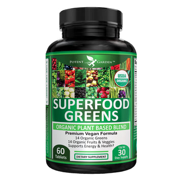 Potent Garden Organic Superfood Greens, Fruit and Veggies Supplement Rich in Vitamins & Antioxidants with Alfalfa, Beet Root & Tart Cherry to Boost Energy, Immunity & Gut Health, Greens Tablets 60 Ct Potent Garden uk supplements