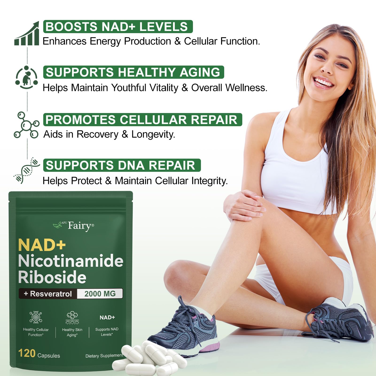 APU.FAIRY NAD Supplement,NAD Nicotinamide Riboside,Extra Strength NAD Alternative Liposomal,Boost NAD & Resveratrol + for Women & Men,Energy Anti-Aging,Cell Regeneration,120 Capsules sack-120 APU.FAIRY uk supplements