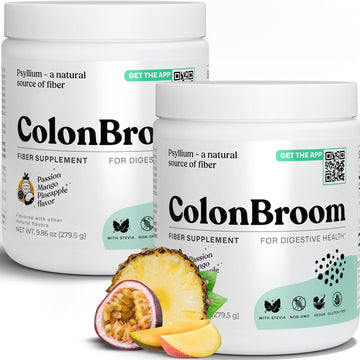 ColonBroom Psyllium Husk Powder with Stevia (Tropical Fruits) - Colon Cleanse for Bloating Relief & Gut Health - Colon Broom Fiber Powder Drink - Vegan Fiber Powder Stevia Supplement, 100 Servings ColonBroom uk supplements