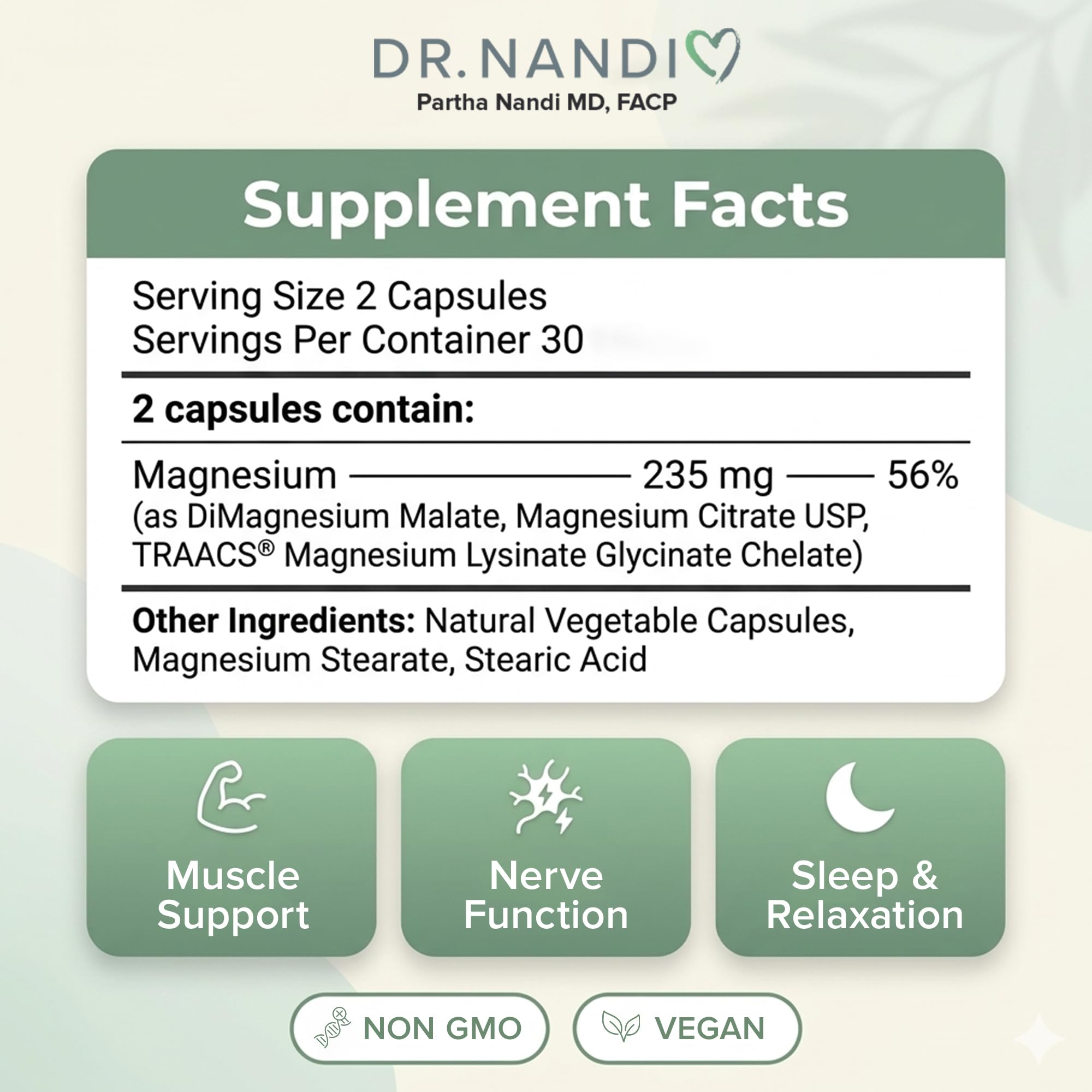 Triple Magnesium Citrate, Malate & Glycinate Complex Supplement – Supports Sleep, Stress, Muscle, Nerve & Heart Health – Advanced High-Absorption Formula – 235mg – 60 Capsules Partha Nandi, MD uk supplements