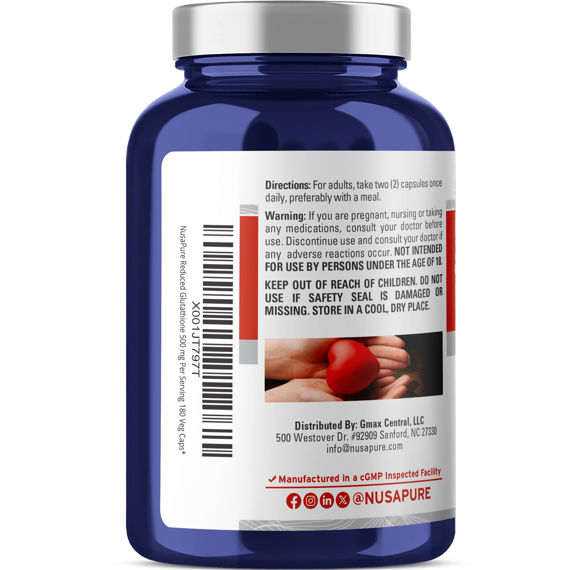 NusaPure Reduced Glutathione 500mg 180 Veggie Capsules (Vegan,Non-GMO) L-Glutathione NusaPure uk supplements