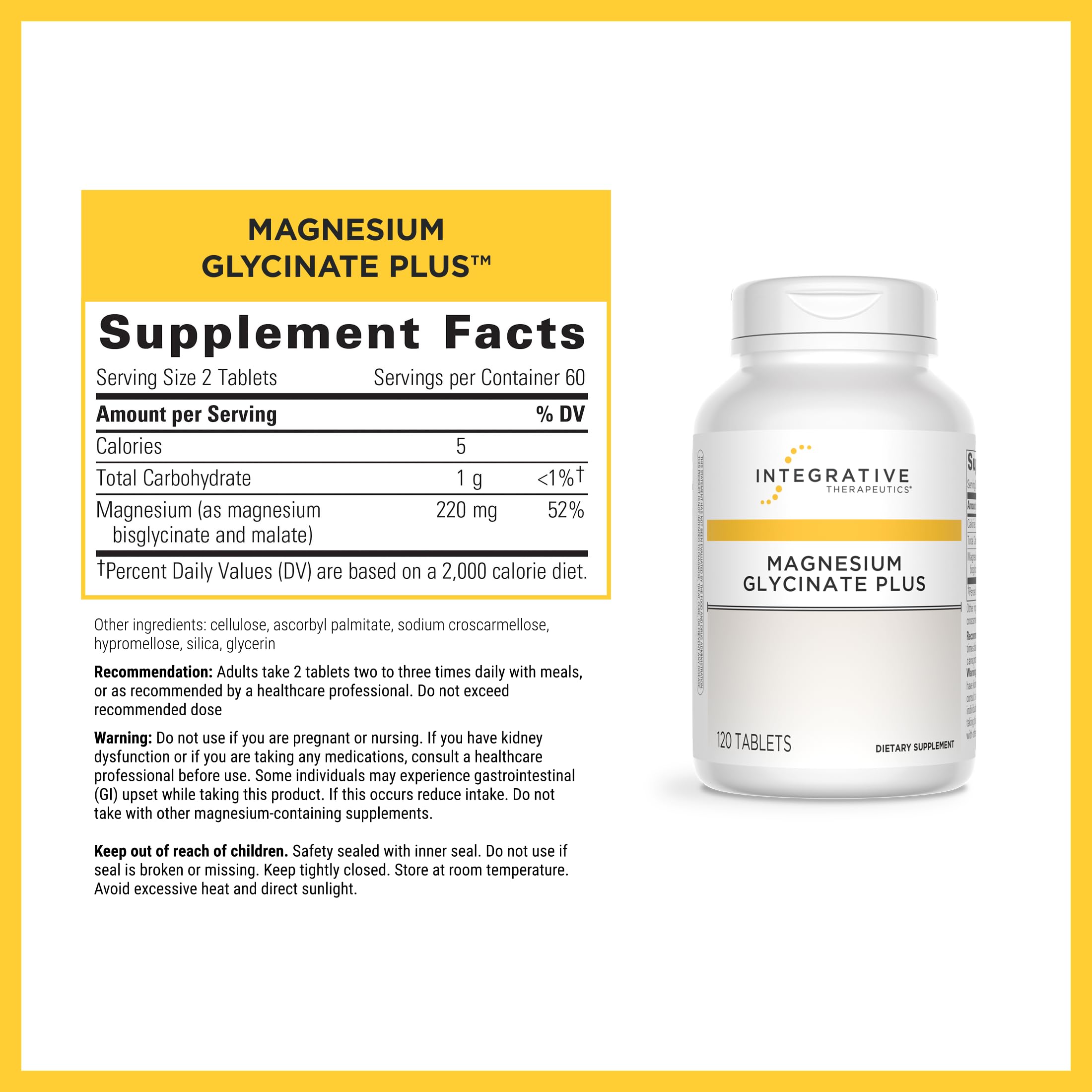 Integrative Therapeutics Magnesium Glycinate Plus - Brain Function Support Supplement for Adults* - Supports Heart and Muscular Function* - Dairy-Free & Gluten-Free - 120 Count (60 Servings) Integrative Therapeutics uk supplements