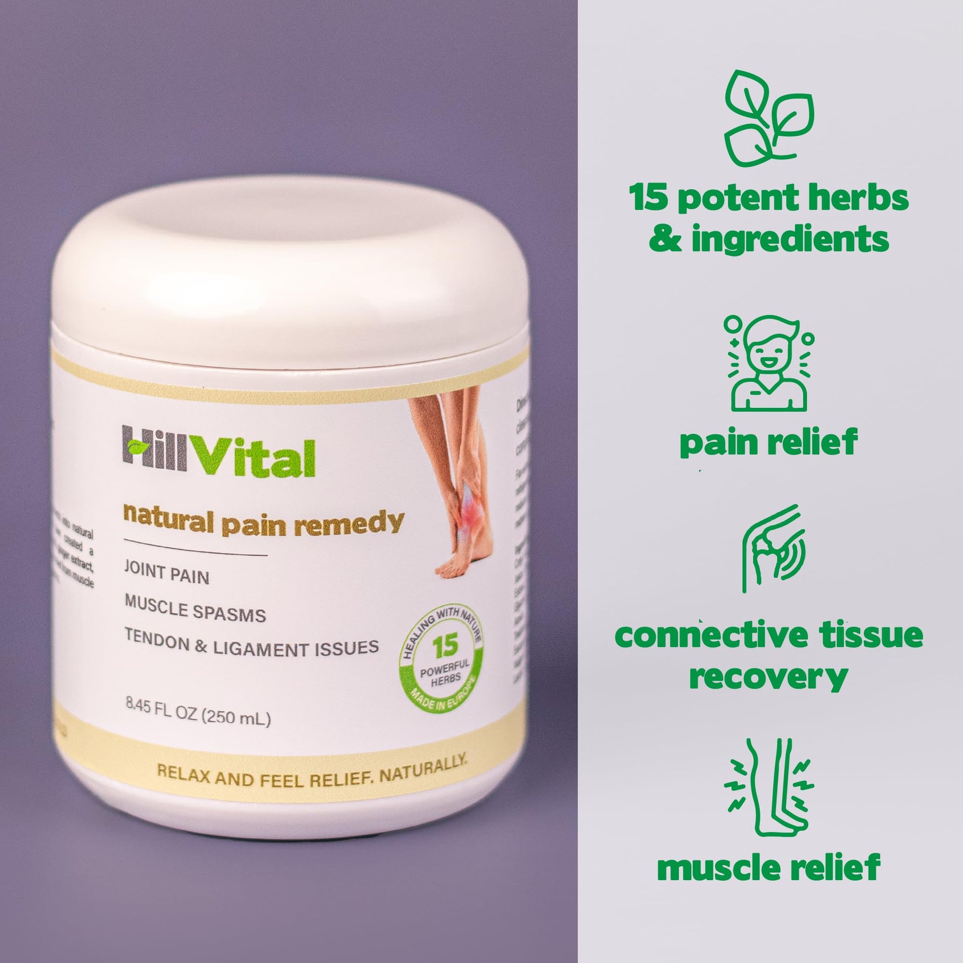 HillVital Joint and Muscle Support – Sore Muscle Relief, Comfort Balm for Aching Joints, Neck, Hands, Feet, Back, Non Greasy Body Rub Sore Muscles Cream, Strong Topical Mixture for Pain Complaints Hill Vital Natural Solutions uk supplements