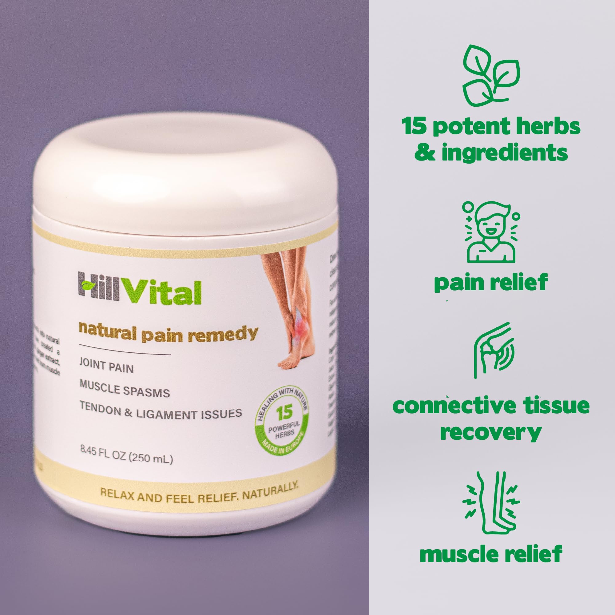 HillVital Joint and Muscle Support – Sore Muscle Relief, Comfort Balm for Aching Joints, Neck, Hands, Feet, Back, Non Greasy Body Rub Sore Muscles Cream, Strong Topical Mixture for Pain Complaints Hill Vital Natural Solutions uk supplements