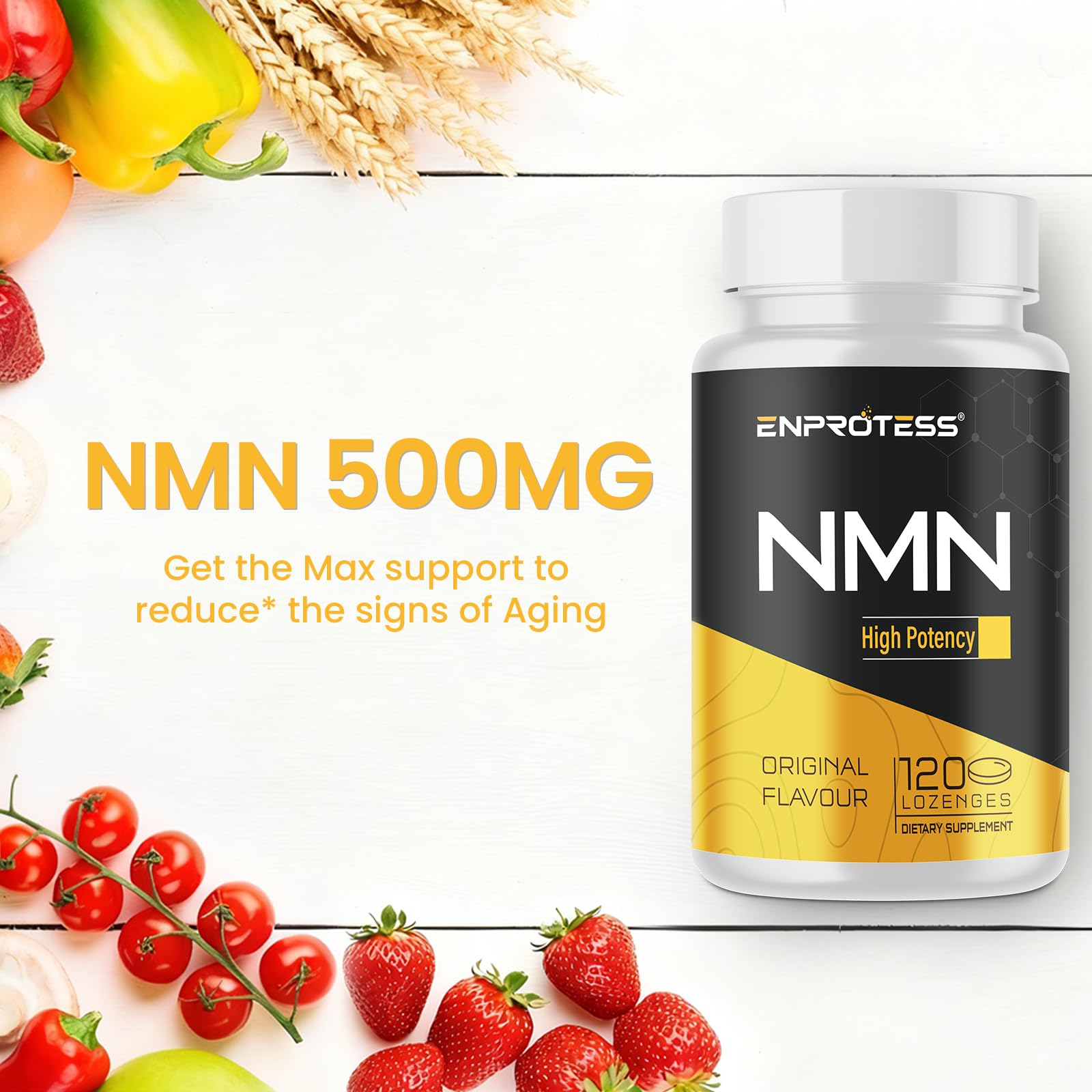 Sublingual NMN 500mg, Max Absorbency & Fast-Acting NMN Supplement（120-Day Supply）, 99% Pure NMN (Nicotinamide Mononucleotide) for NAD, Cell, Immune, Energy, Muscle, Anti-Aging, Longevity, 120 Lozenges Enprotess uk supplements
