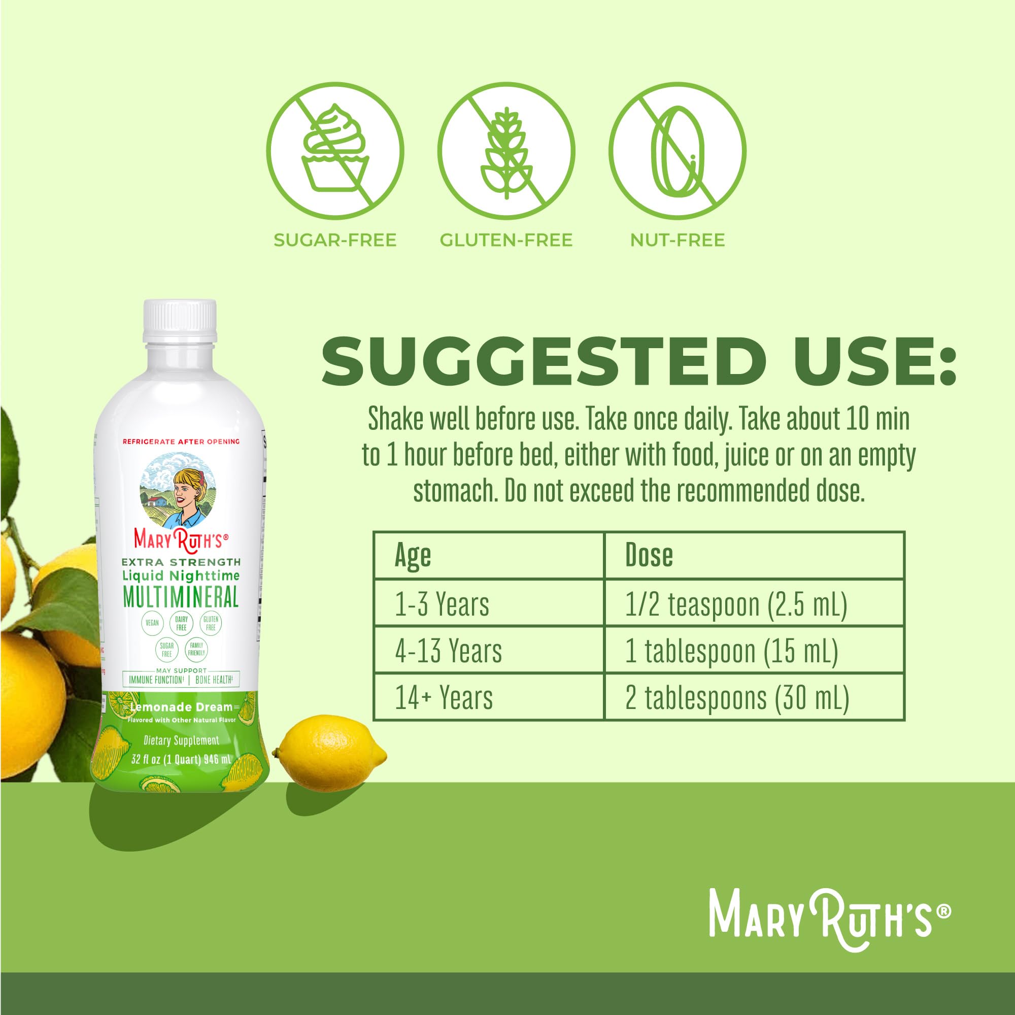 MaryRuth Organics Extra Strength Nighttime Liquid Multimineral | Sugar Free | Calm Magnesium Citrate | NO Melatonin | Calcium Magnesium Zinc | Muscle Relaxation | Lemonade Flavor | Vegan | 32 Serving MARYRUTH'S uk supplements