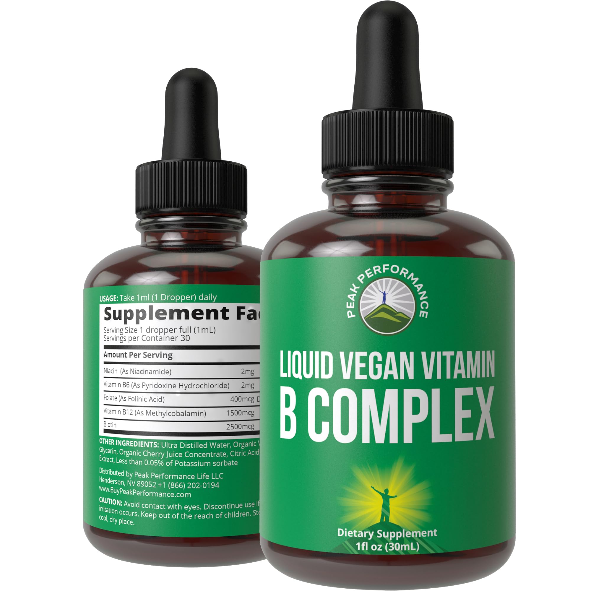 B Complex Liquid Drops Vegan Supplement. Best 5 B Vitamins with B3 Niacin, B6, B7 Biotin, B9 Folate, Methylcobalamin B12. B-Complex for Hair, Skin Nails, Energy. for Adults, Men, Women Peak Performance uk supplements