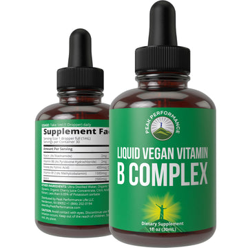 B Complex Liquid Drops Vegan Supplement. Best 5 B Vitamins with B3 Niacin, B6, B7 Biotin, B9 Folate, Methylcobalamin B12. B-Complex for Hair, Skin Nails, Energy. for Adults, Men, Women Peak Performance uk supplements