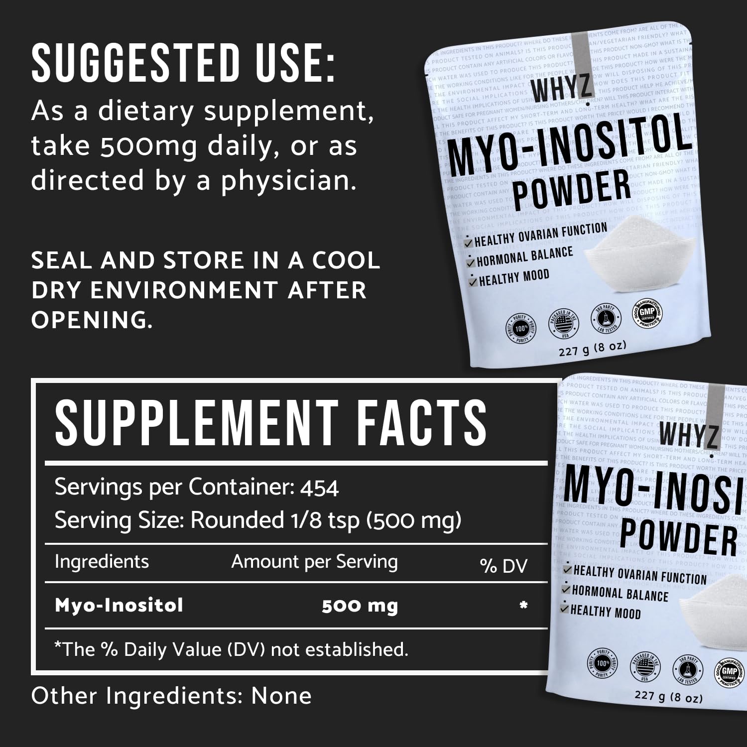 Myo-Inositol Powder 8oz, Natural Myo Inositol Supplement for Ovarian Support WHYZ uk supplements