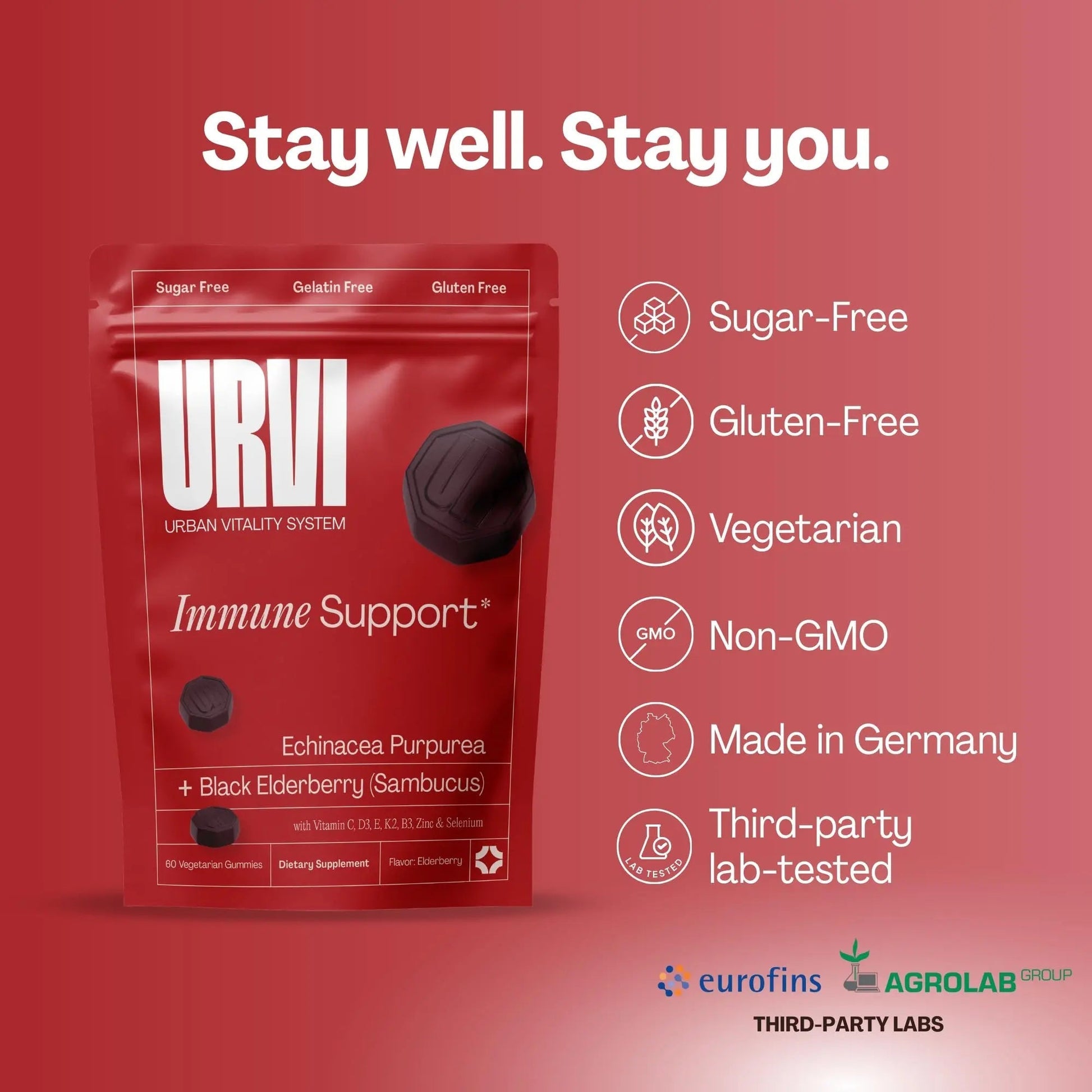 URVI® Immune Support Gummies - Vitamin C, D3 K2, E, Niacin, Zinc & Selenium with Elderberry & Echinacea URVI uk supplements