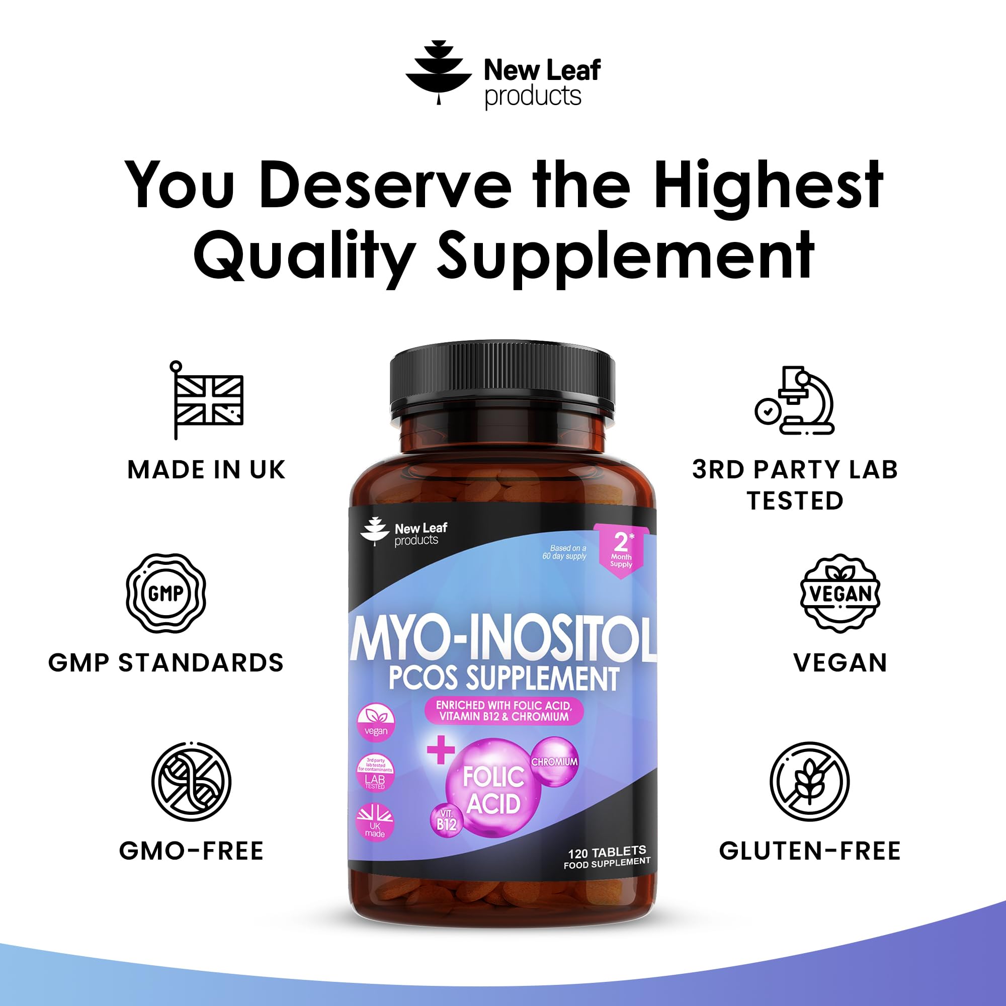 Myo-Inositol PCOS Supplement - Myo Inositol Tablets PCOS Supplement Enriched NEW LEAF PRODUCTS uk supplements