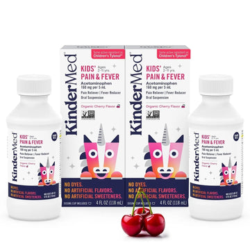 KinderMed Kids' Pain & Fever Medicine, for Ages 2-11 Years, No Dyes, No Artificial Flavors, No Artificial Sweeteners, Vegan, Non-GMO, Gluten Free, Organic Cherry Flavor, Two Pack, 2 x 4 fl. oz KinderMed uk supplements