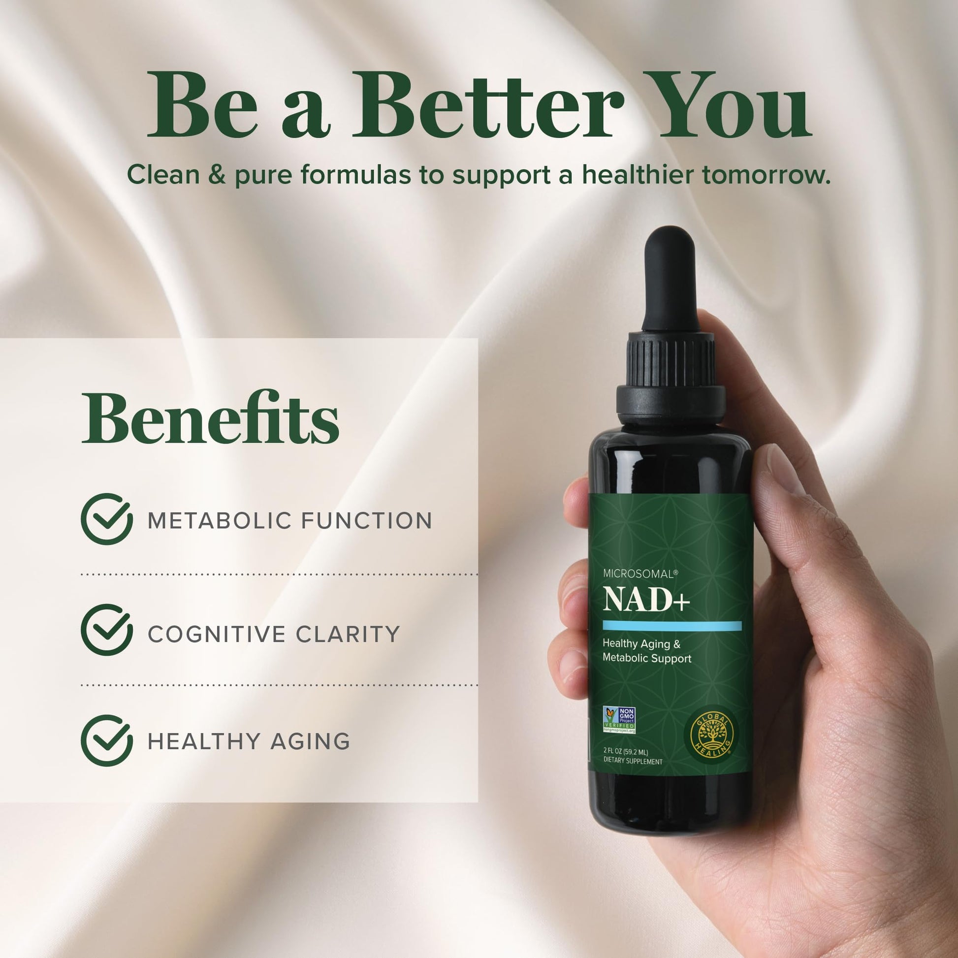 Global Healing Premium NAD+ Liquid Supplement - Sublingual NAD Drops - Liposomal NAD Plus Serum for Cellular Renewal - Nicotinamide Riboside Formula for Men & Women (2 Oz) Global Healing Center uk supplements