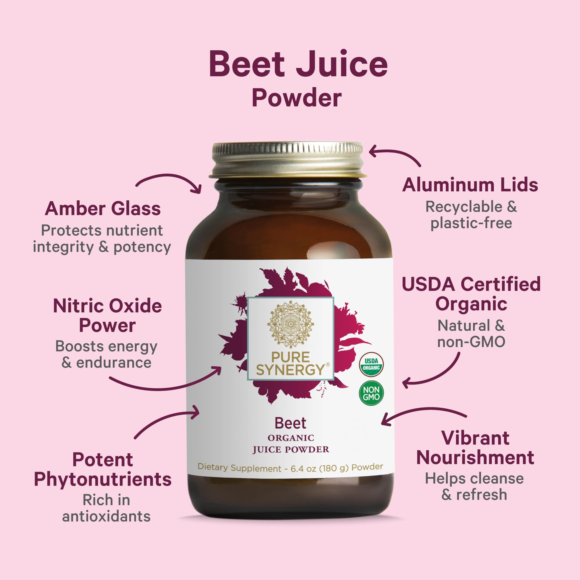 PURE SYNERGY Organic Beet Juice Powder | Pre-Workout Supplement | Organic Beet Root Juice Powder | for Healthy Circulation, Exercise, and Detoxification (6.4 oz.) PURE SYNERGY uk supplements