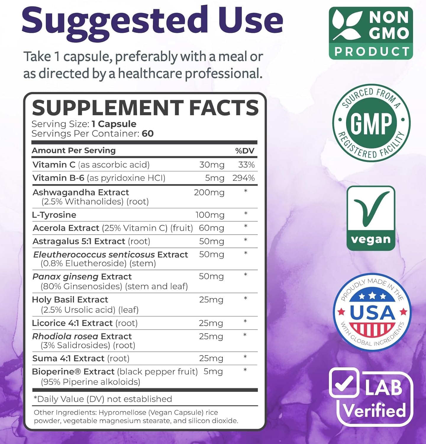 Adrenal System Support & Cortisol Manager (2 Month Supply) Powerful Ashwagandha & L-Tyrosine Fatigue Supplement - Maintain Balanced Cortisol Levels, Health, & Stress Relief - Non-GMO - 60 Capsules Healths Harmony uk supplements