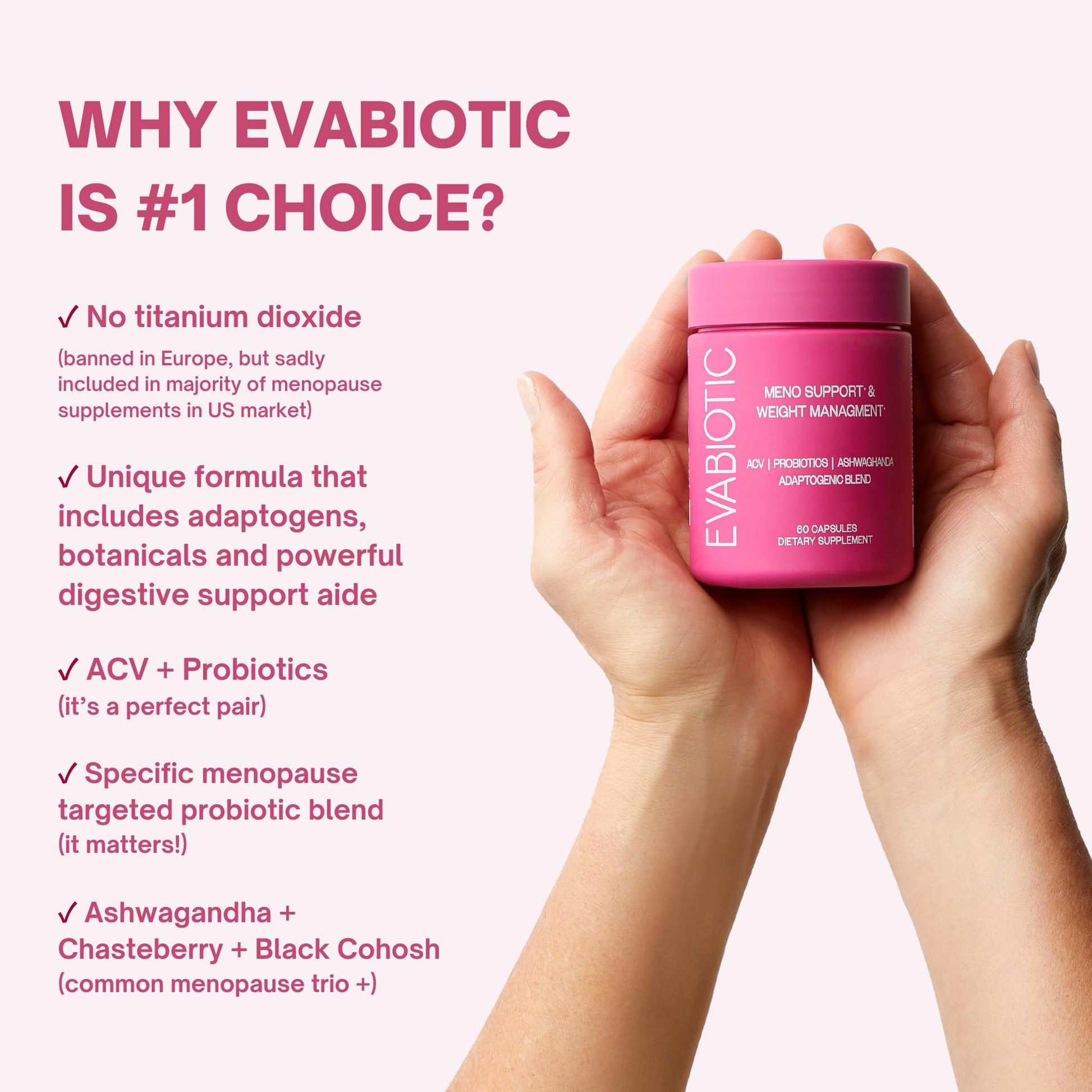 Complete Menopause Vitamins - Ashwaghanda, Probiotics, ACV for Weight Management, Hot Flashes, Night Sweats, Bloat, Hormone Balance - Vegan 60 Caps Menopause Supplements for Women Non-GMO EVABIOTIC uk supplements