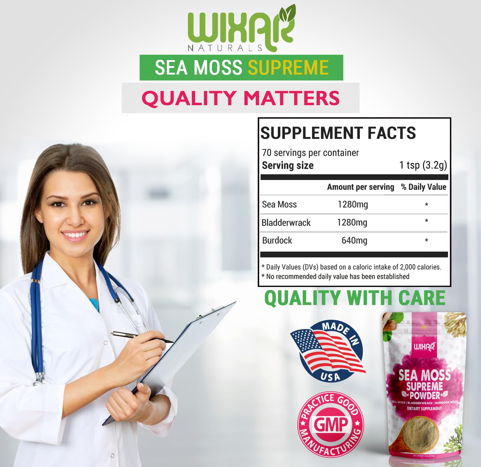 Wixar Wildcrafted Sea Moss Powder – (8 Ounces) – Natural Irish Sea Moss and Bladderwra WIXAR NATURALS uk supplements