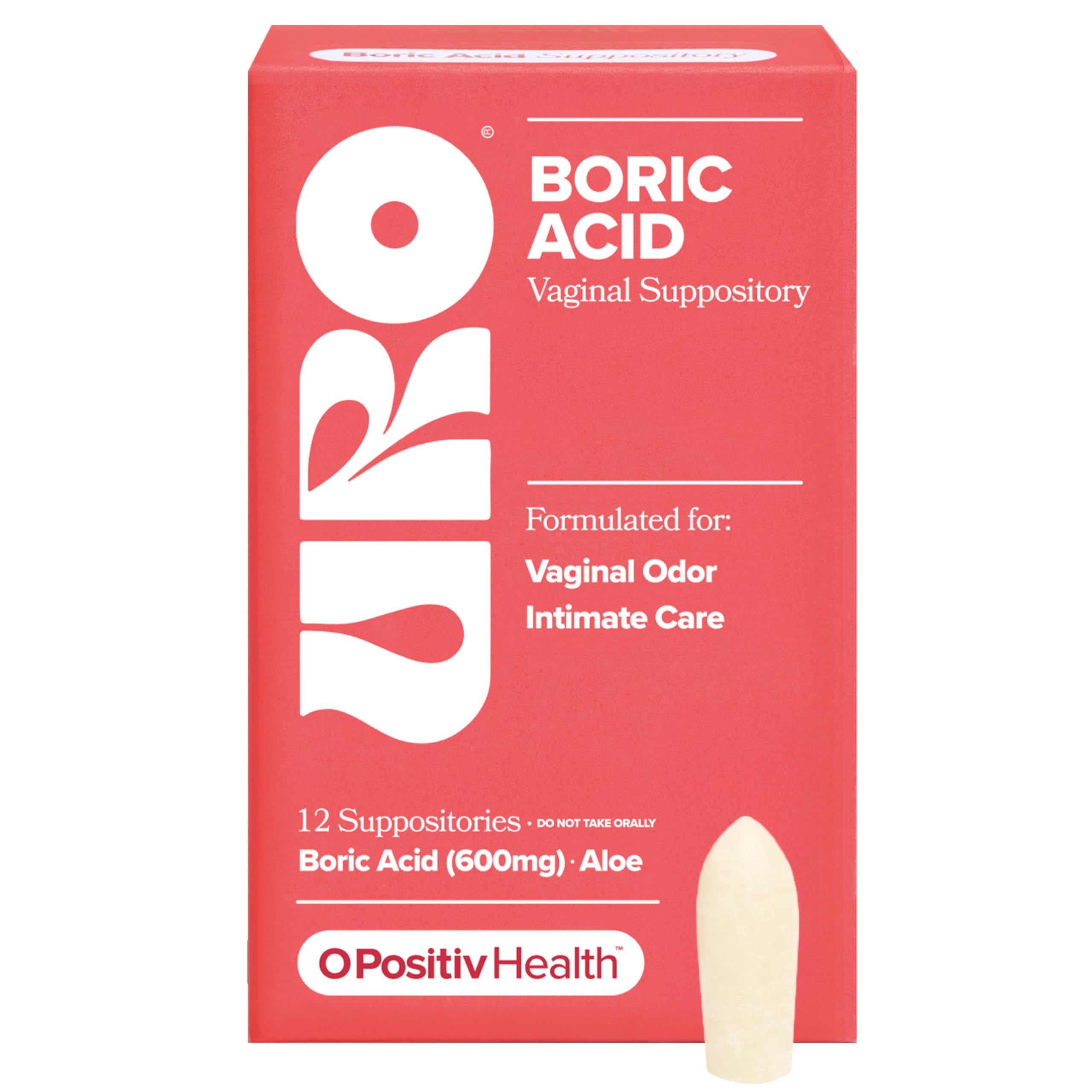 O Positiv URO Boric Acid Vaginal Suppository – with Lactic Acid, and Aloe for Fast Relief and Vaginal Odor Control – Vegan, Free from Parabens, Dyes, and Fragrances – 12 Count (Pack of 1) O Positiv uk supplements