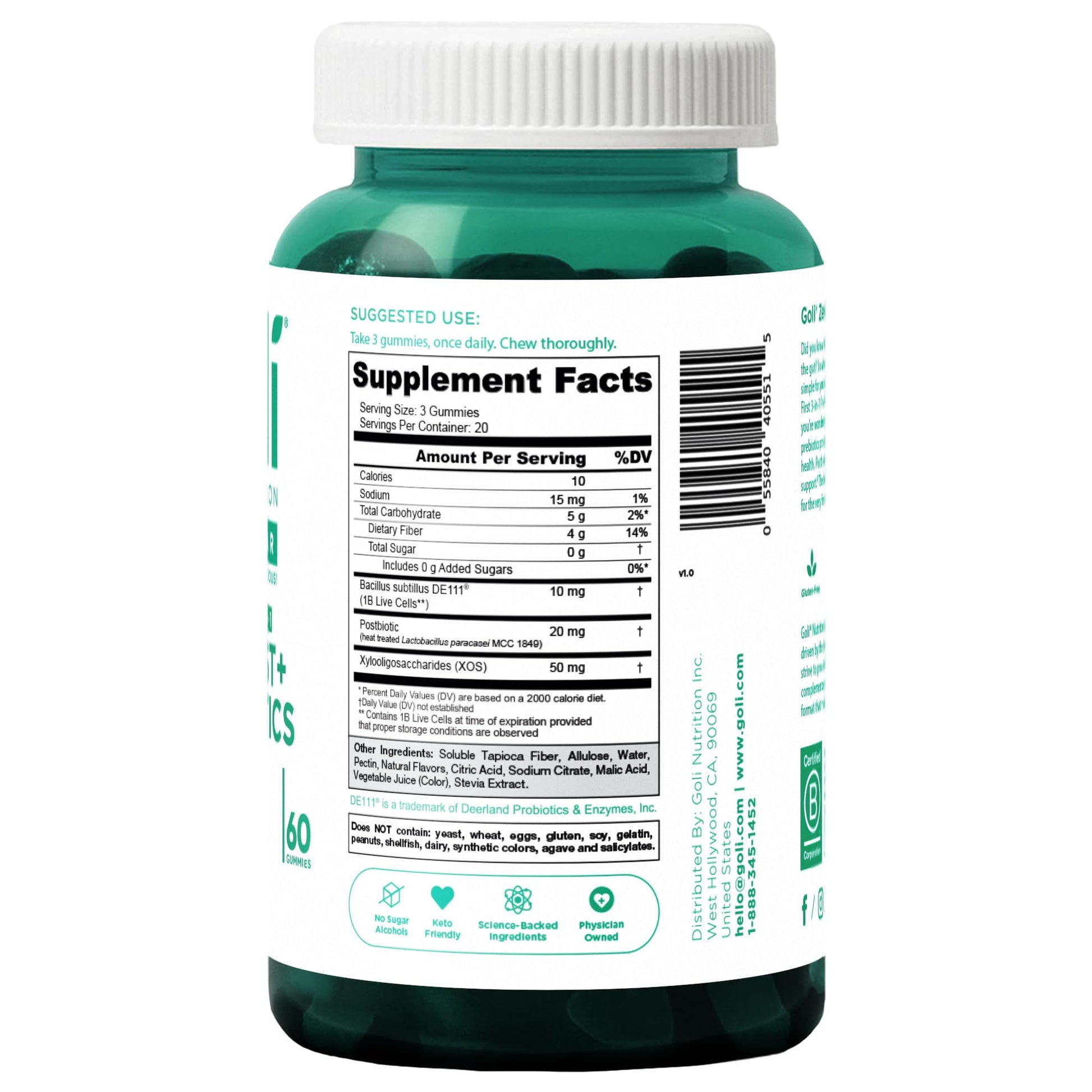 Goli Zero Sugar Pre Pro Postbiotic Gummies - Worlds First 3-in-1 with DE111, XOS, MCC1849 - No Sugar Alcohols - Vegan, Keto-Friendly, Non-GMO Goli uk supplements