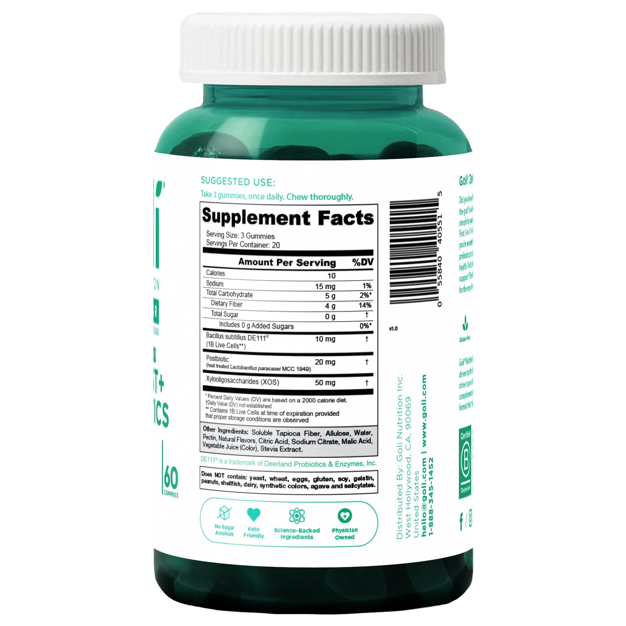 Goli Zero Sugar Pre Pro Postbiotic Gummies - Worlds First 3-in-1 with DE111, XOS, MCC1849 - No Sugar Alcohols - Vegan, Keto-Friendly, Non-GMO Goli uk supplements