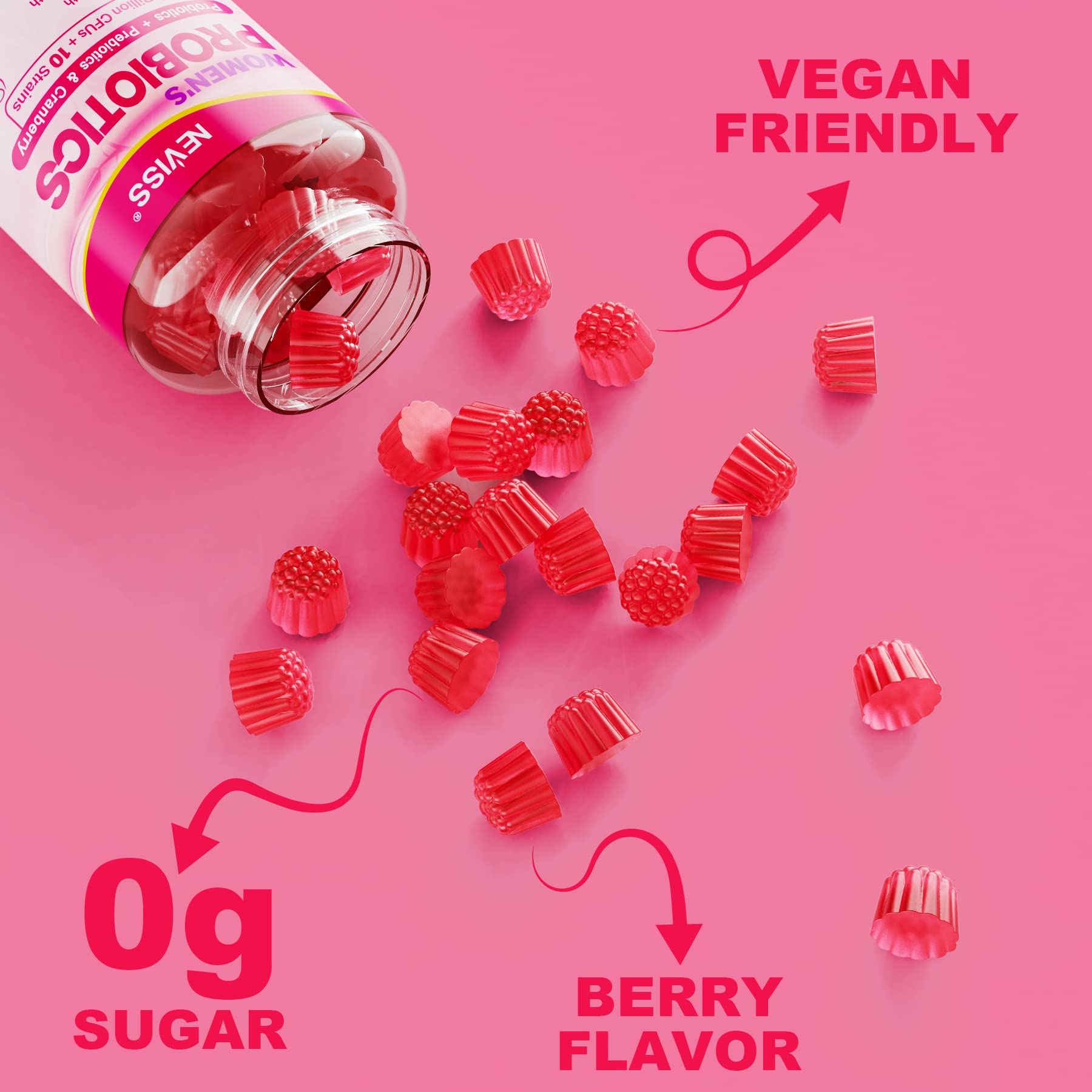 Probiotics for Women Gummies, Sugar Free Vaginal Probiotics 50 Billion CFU 10 Strains w/ Cranberry NEVISS uk supplements