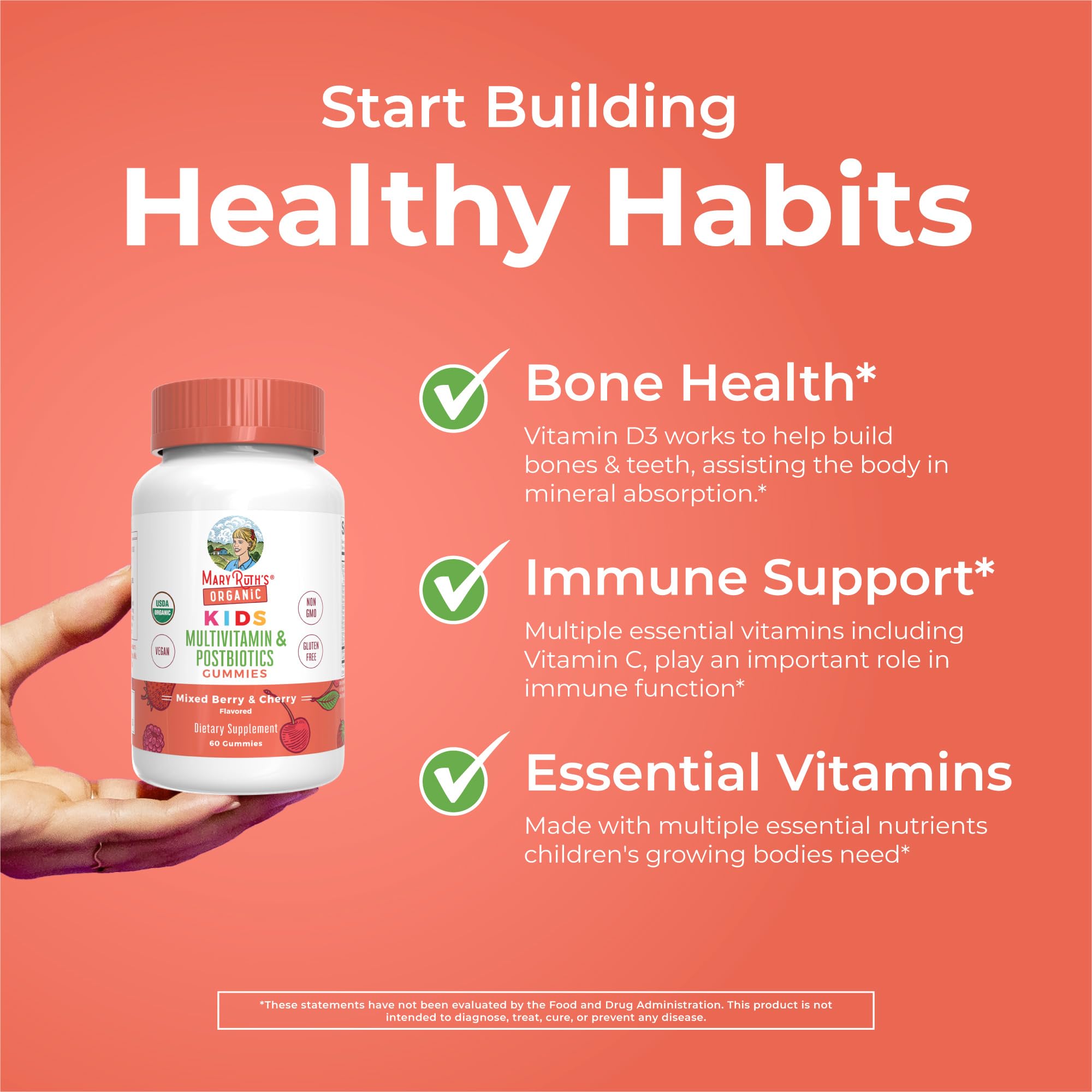 Kids Vitamins by MaryRuth's | USDA Organic | Multivitamin Gummies + Postbiotics for Ages 4+ | Multivitamin for Kids with Lactobacillus Rhamnosus | Children’s Vitamins | Vegan | Non-GMO | 60 Count MARYRUTH'S uk supplements