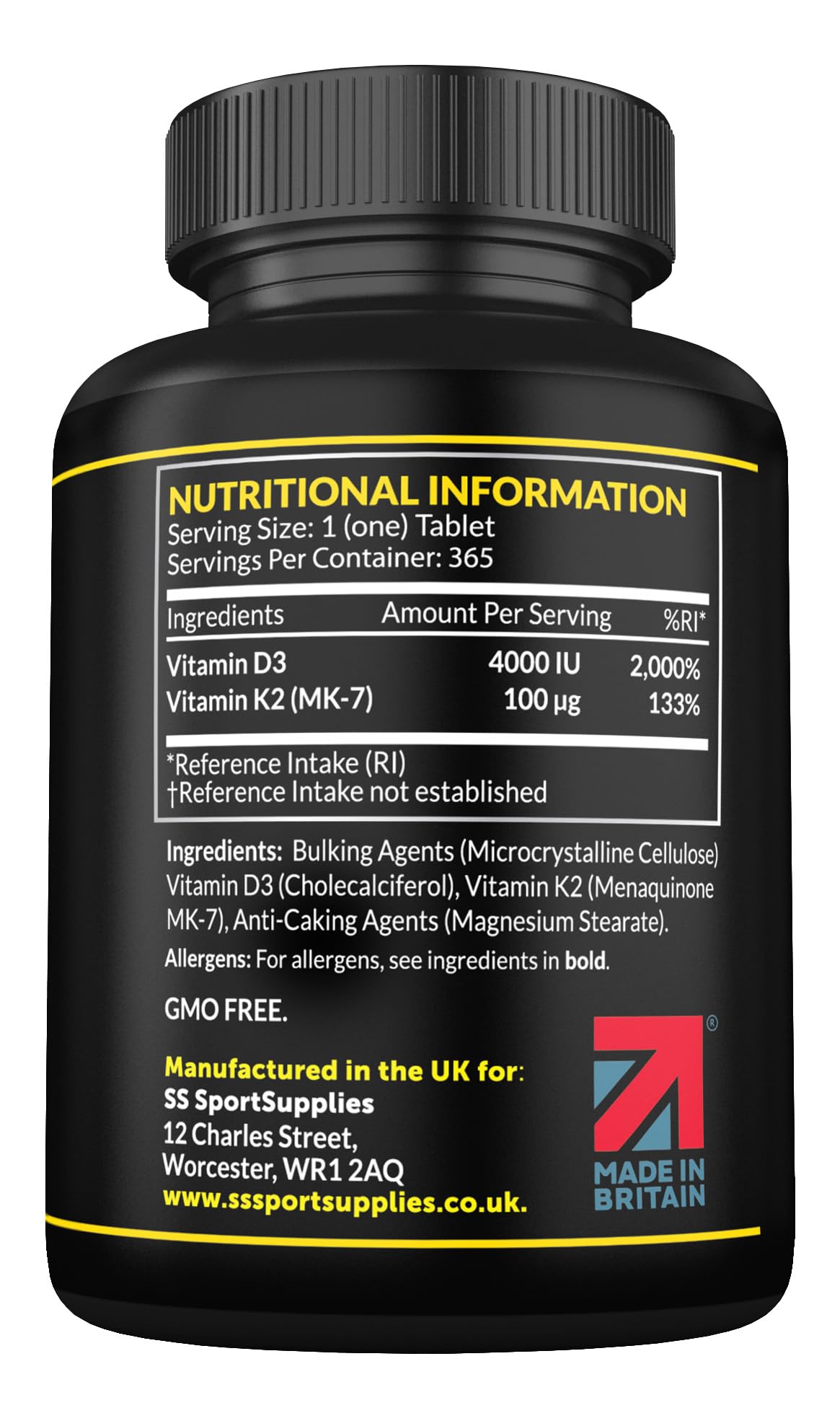 Vitamin D3 K2 High Strength Tablets - 365 Micro Tablets - Vitamin d3 4000 iu and k2 SS Sport Supplies uk supplements